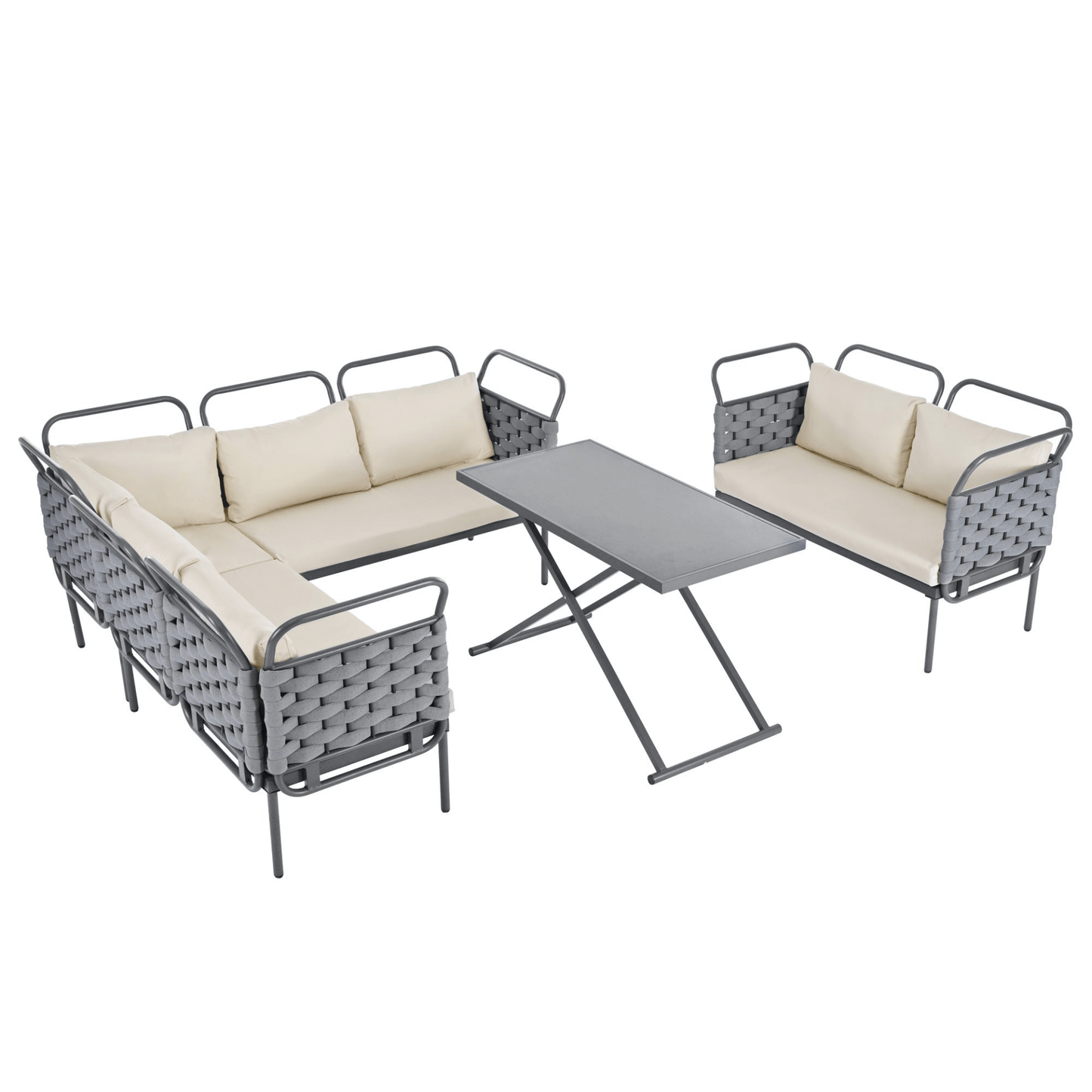 5 - Piece Modern Outdoor Patio Sectional Sofa Set with Table & Cushions, Gray & Beige - CurtisJ Designs