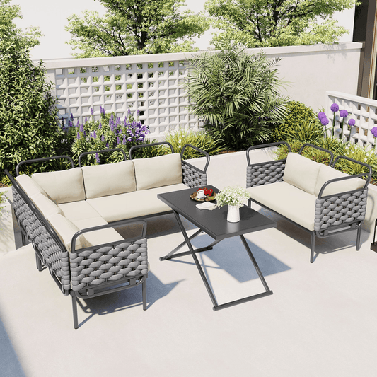 5 - Piece Modern Outdoor Patio Sectional Sofa Set with Table & Cushions, Gray & Beige - CurtisJ Designs