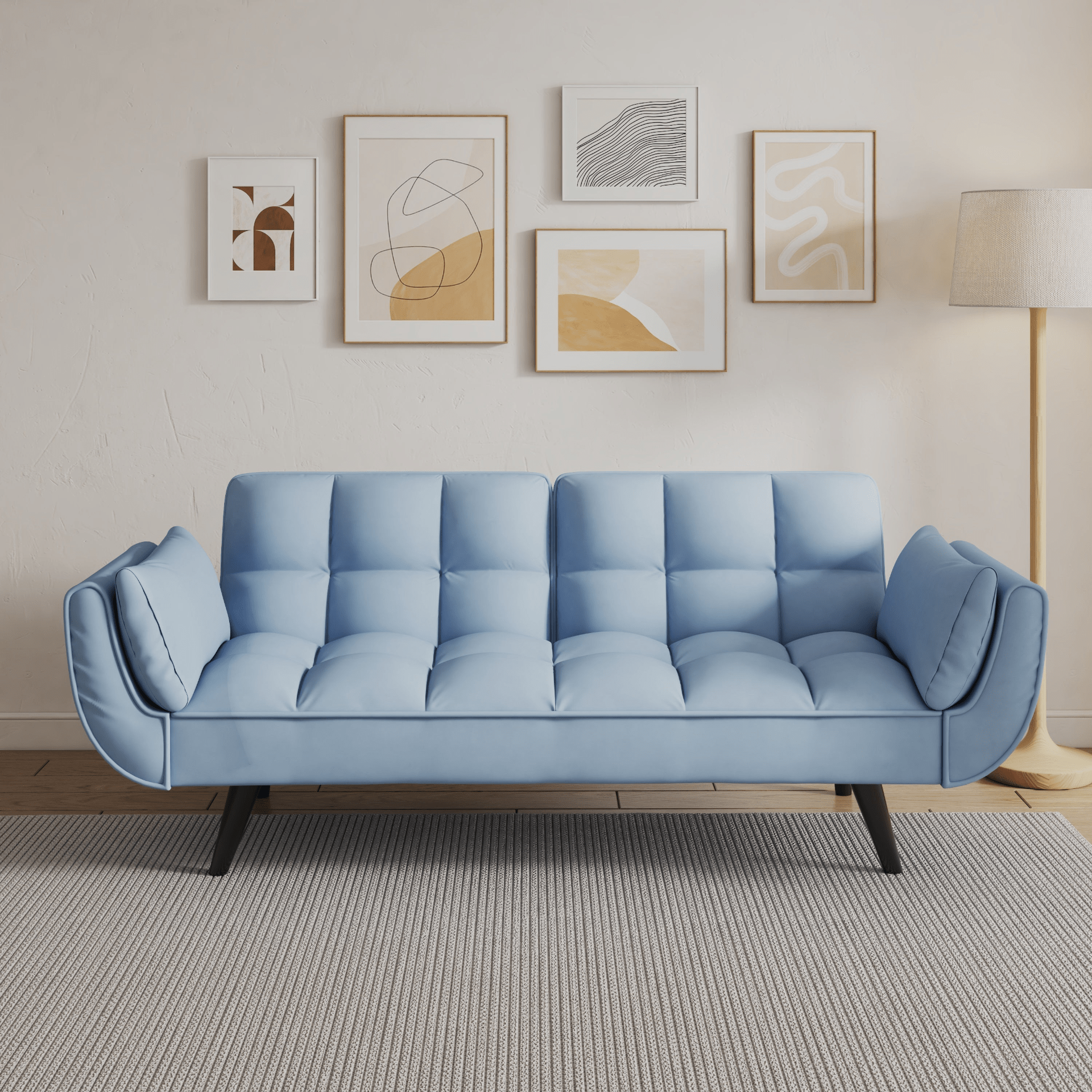 57" Blue Velvet Sofa with Two Armrests, Throw Pillow, Comfortable Fit for Apartment or Small Spaces - CurtisJ Designs