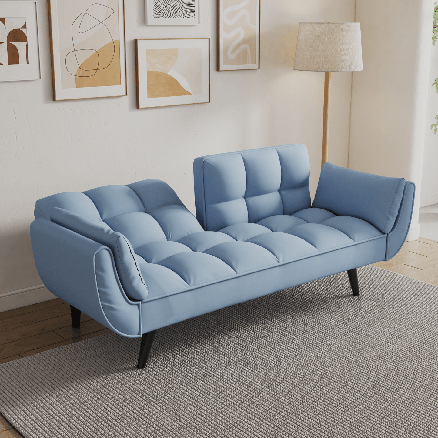 57" Blue Velvet Sofa with Two Armrests, Throw Pillow, Comfortable Fit for Apartment or Small Spaces - CurtisJ Designs