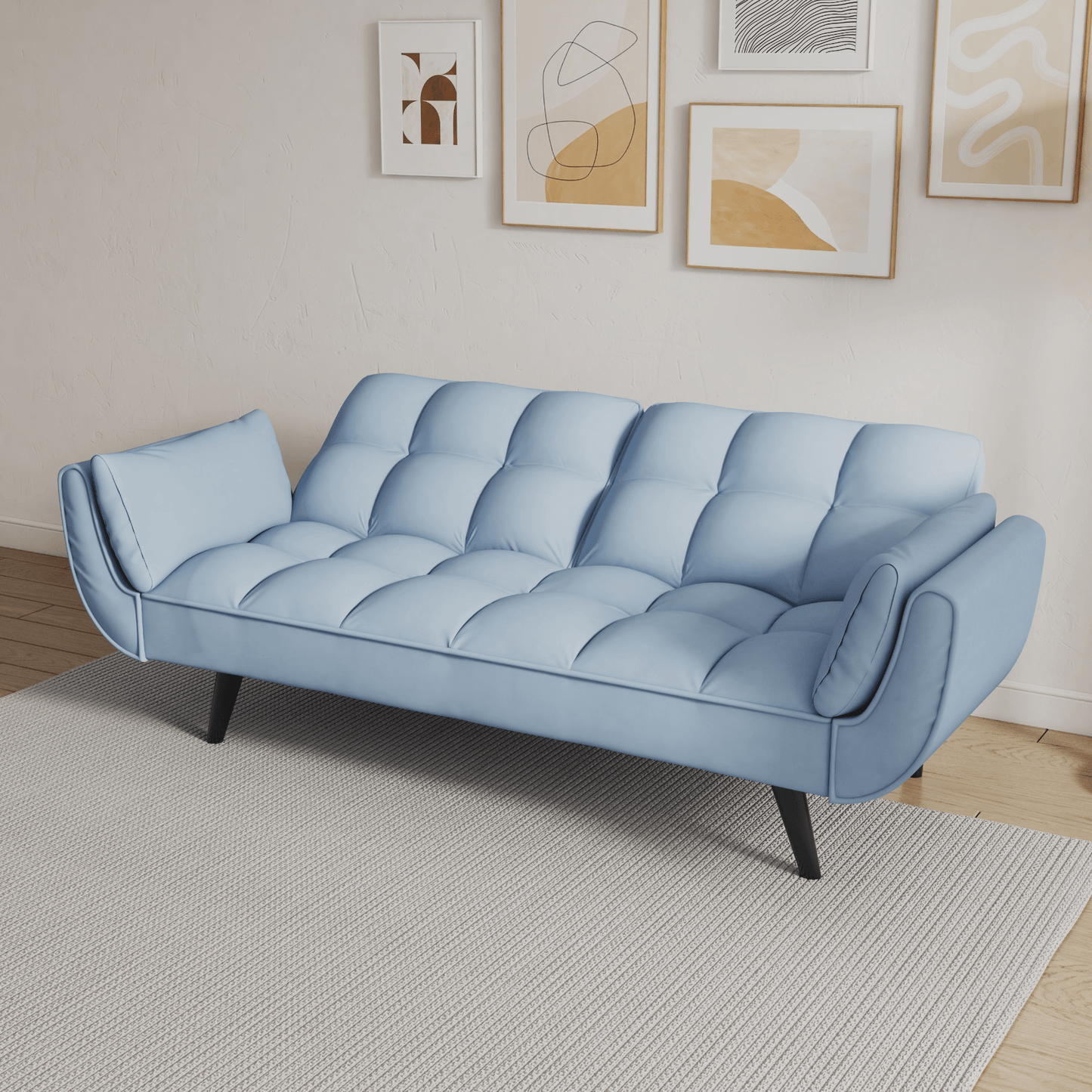 57" Blue Velvet Sofa with Two Armrests, Throw Pillow, Comfortable Fit for Apartment or Small Spaces - CurtisJ Designs