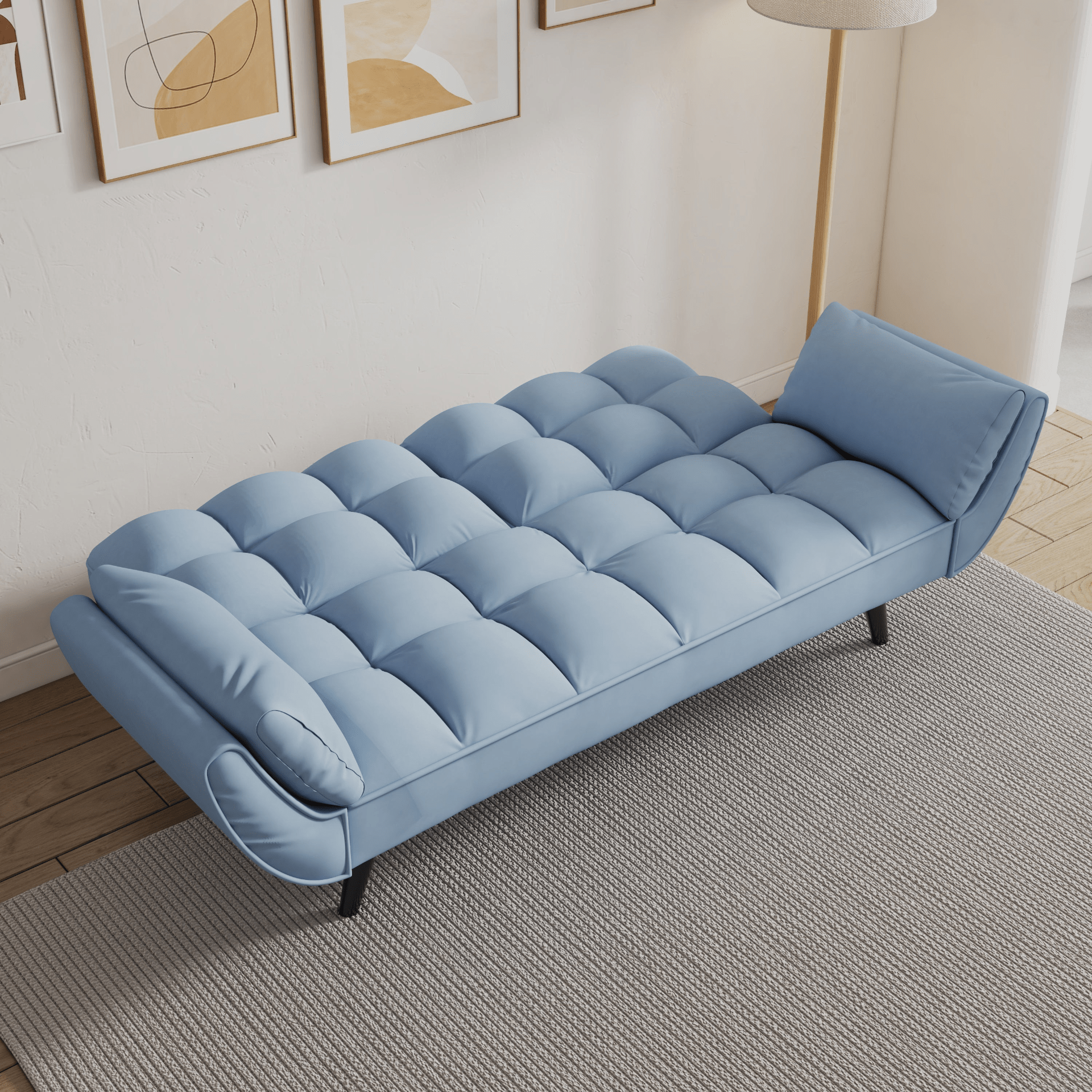 57" Blue Velvet Sofa with Two Armrests, Throw Pillow, Comfortable Fit for Apartment or Small Spaces - CurtisJ Designs