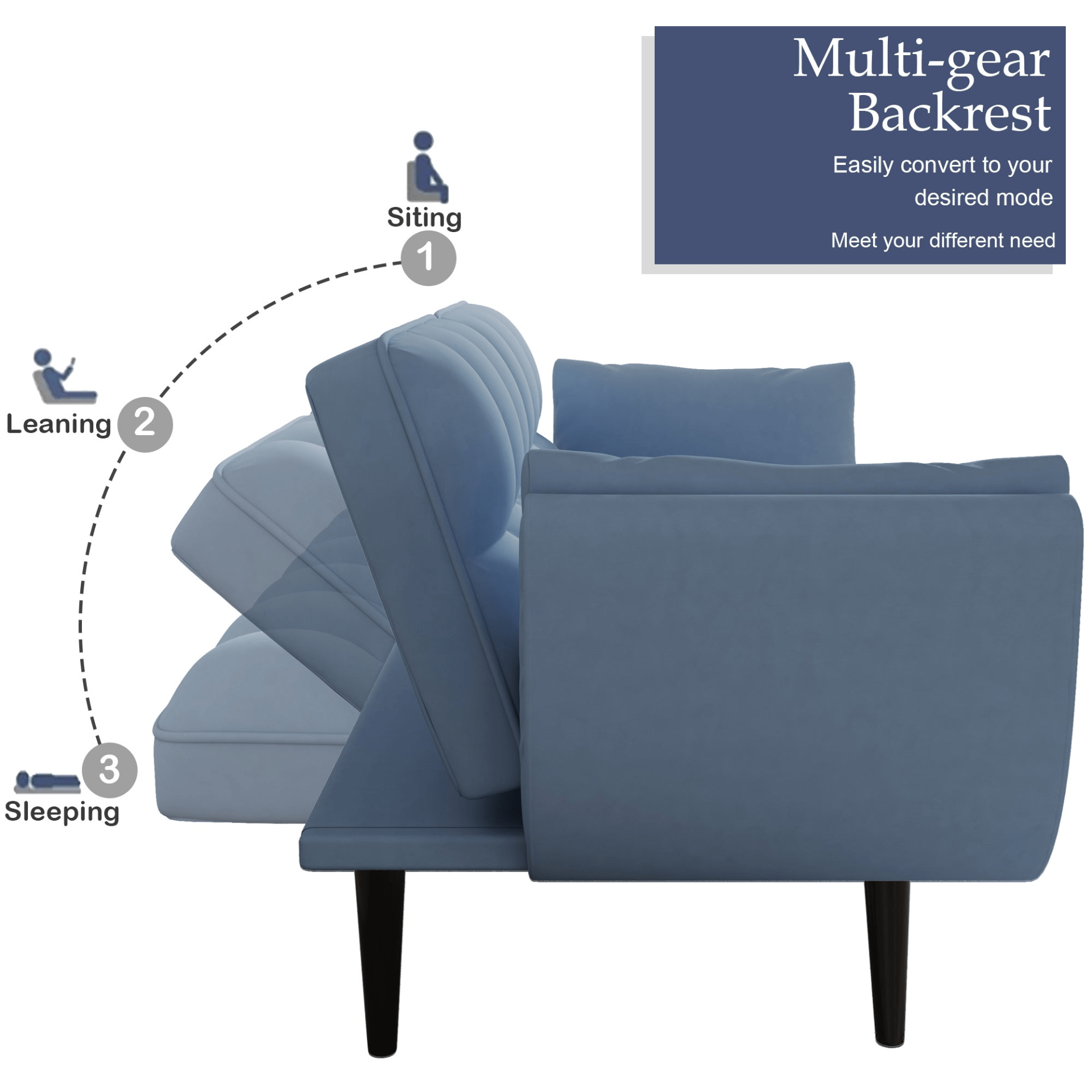 57" Blue Velvet Sofa with Two Armrests, Throw Pillow, Comfortable Fit for Apartment or Small Spaces - CurtisJ Designs