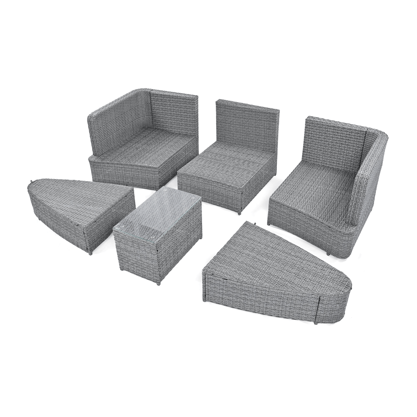 6 - Piece Patio Outdoor Conversation Sofa Set - PE Wicker Rattan Seating Group with Coffee Table, Beige - CurtisJ Designs