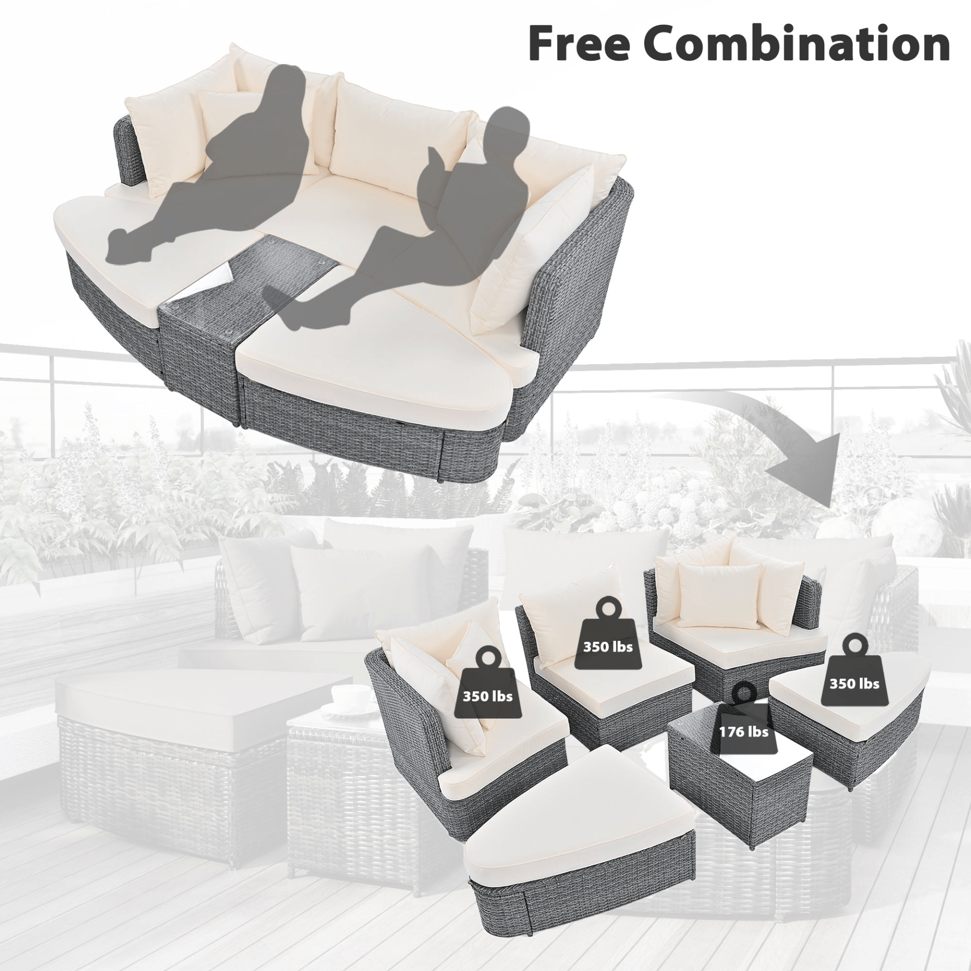 6 - Piece Patio Outdoor Conversation Sofa Set - PE Wicker Rattan Seating Group with Coffee Table, Beige - CurtisJ Designs