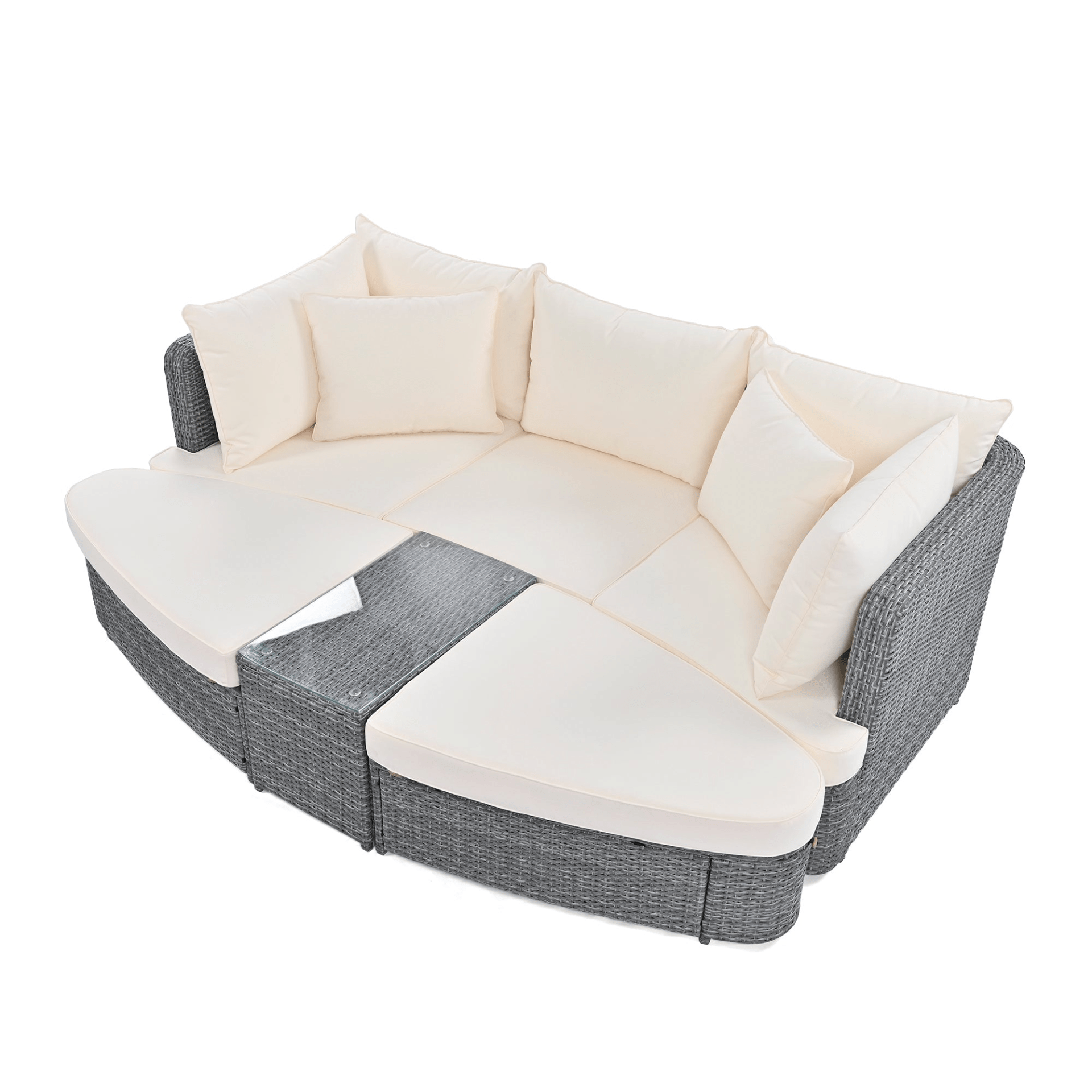 6 - Piece Patio Outdoor Conversation Sofa Set - PE Wicker Rattan Seating Group with Coffee Table, Beige - CurtisJ Designs