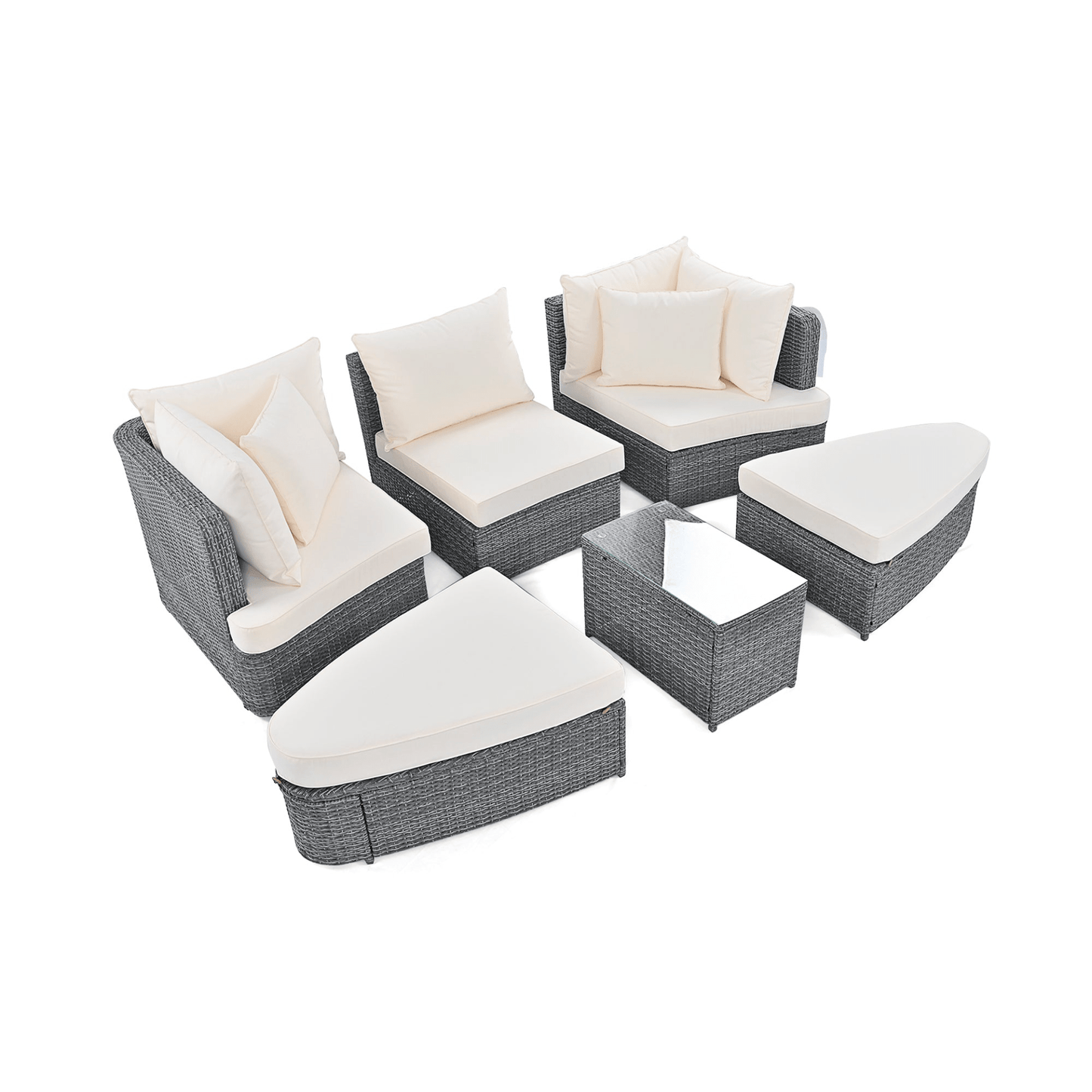 6 - Piece Patio Outdoor Conversation Sofa Set - PE Wicker Rattan Seating Group with Coffee Table, Beige - CurtisJ Designs