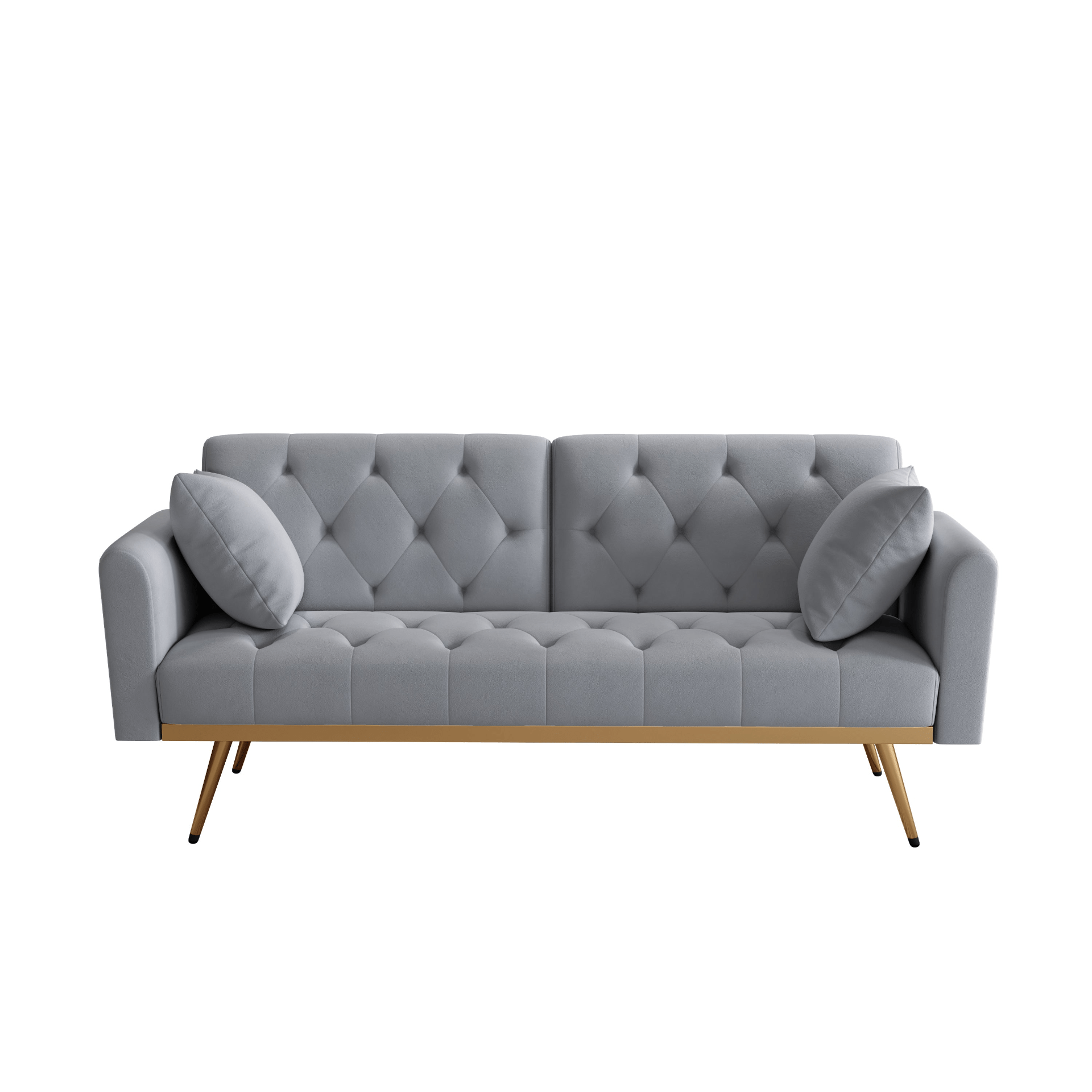 68.3" Gray Velvet Nail Head Sofa Bed with Throw Pillow and Adjustable Back - Elegant & Comfortable, Perfect for Living Room or Bedroom - CurtisJ Designs