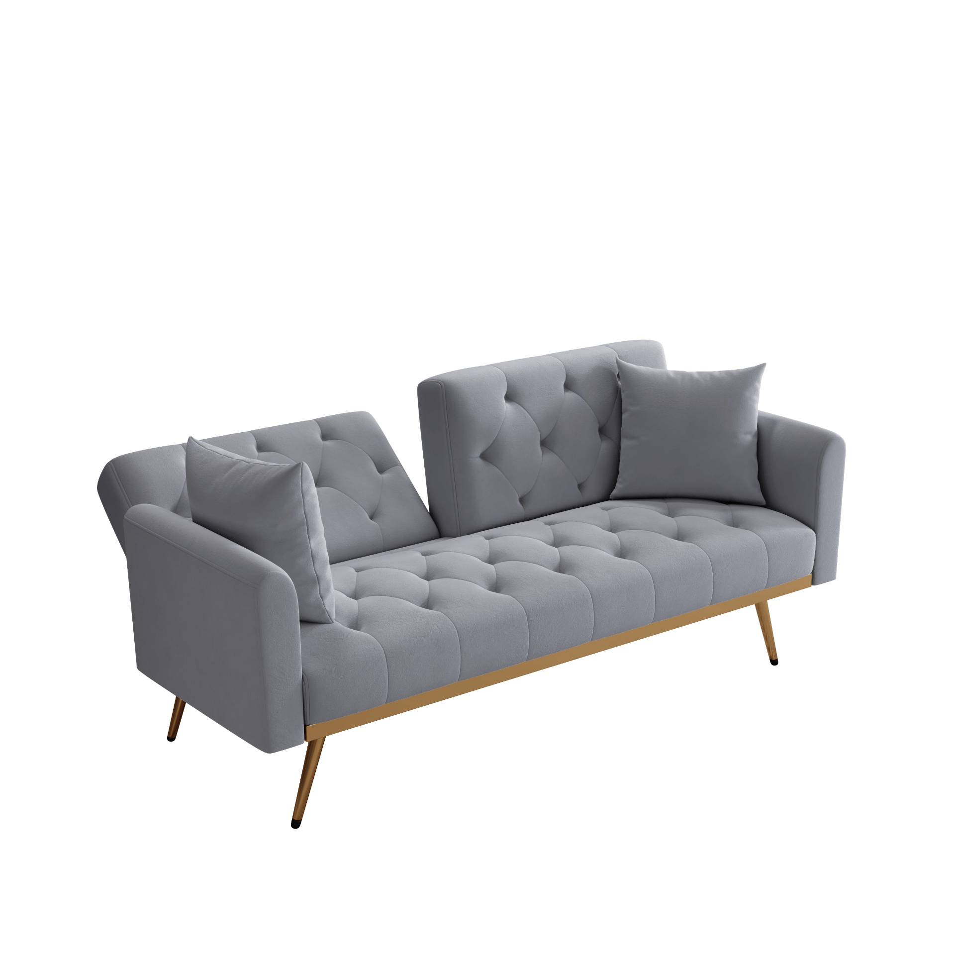 68.3" Gray Velvet Nail Head Sofa Bed with Throw Pillow and Adjustable Back - Elegant & Comfortable, Perfect for Living Room or Bedroom - CurtisJ Designs