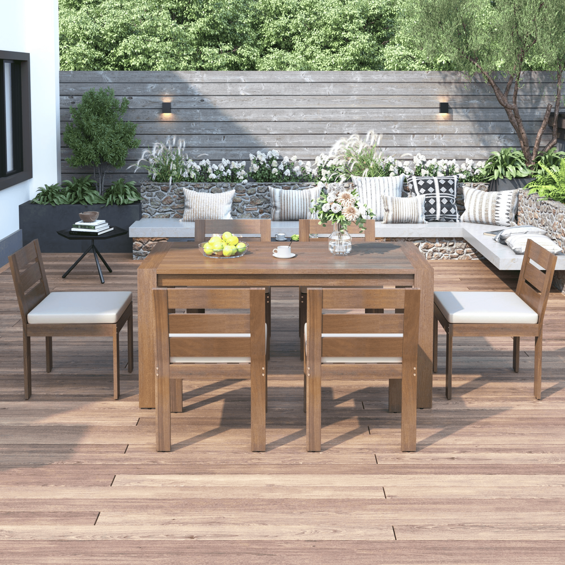 7 Piece Acacia Wood Outdoor Dining Set – Perfect for Patio, Balcony, Backyard – Easy Assembly, Comfortable Cushions, Stylish Design - CurtisJ Designs