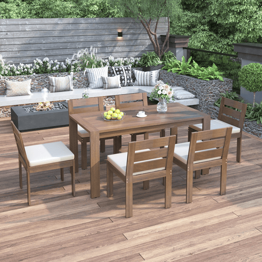 7 Piece Acacia Wood Outdoor Dining Set – Perfect for Patio, Balcony, Backyard – Easy Assembly, Comfortable Cushions, Stylish Design - CurtisJ Designs