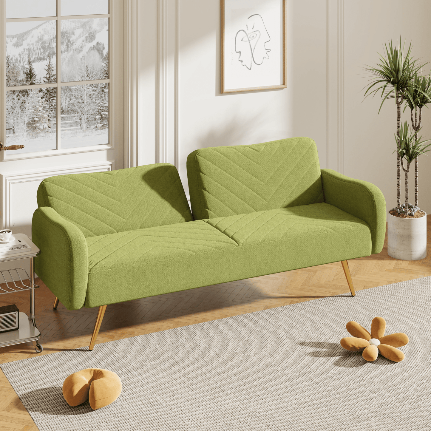 70.47" Green Fabric Double Sofa with Adjustable Split Backrest & Throw Pillows - Ideal for Living Room, Apartment, Home Office - CurtisJ Designs