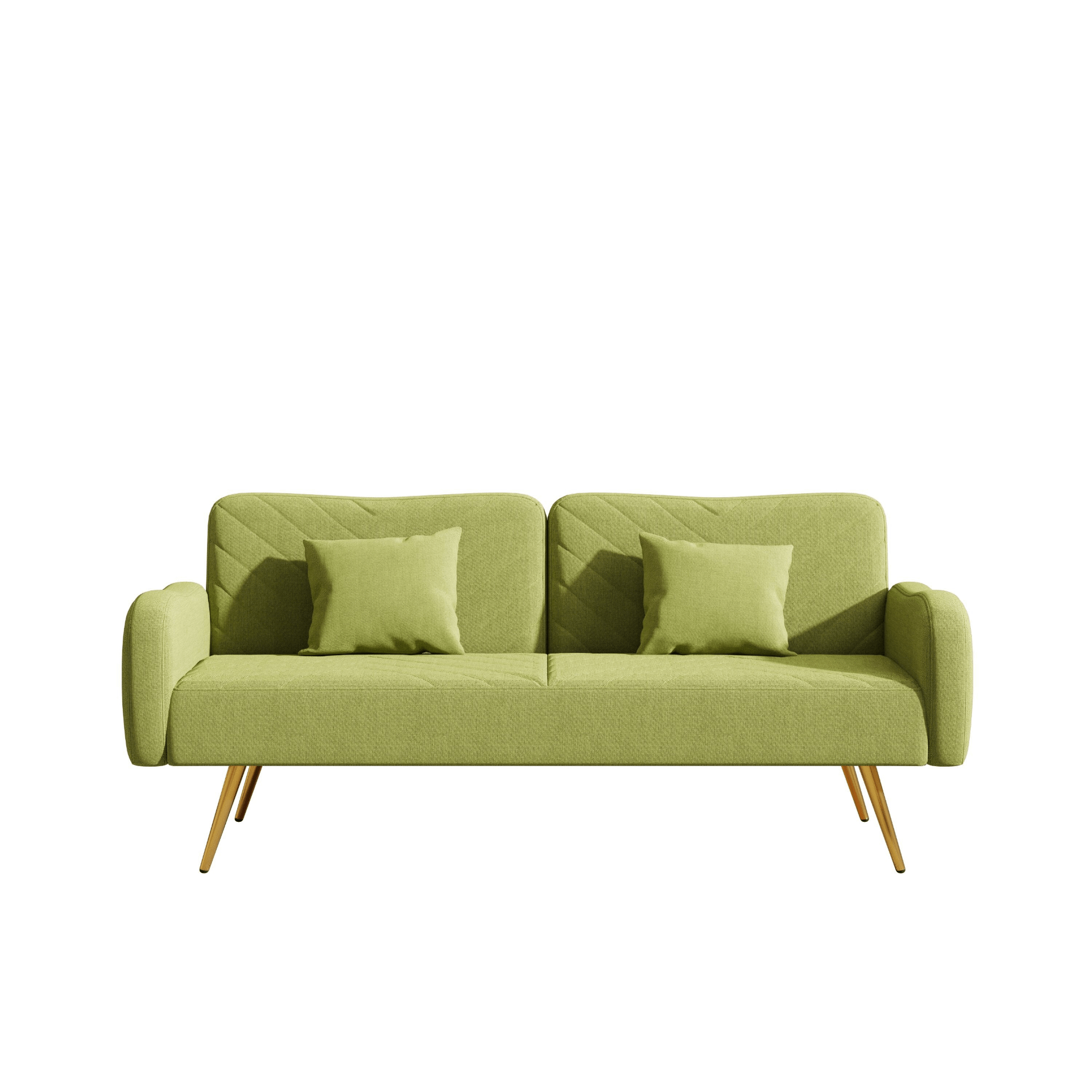 70.47" Green Fabric Double Sofa with Adjustable Split Backrest & Throw Pillows - Ideal for Living Room, Apartment, Home Office - CurtisJ Designs