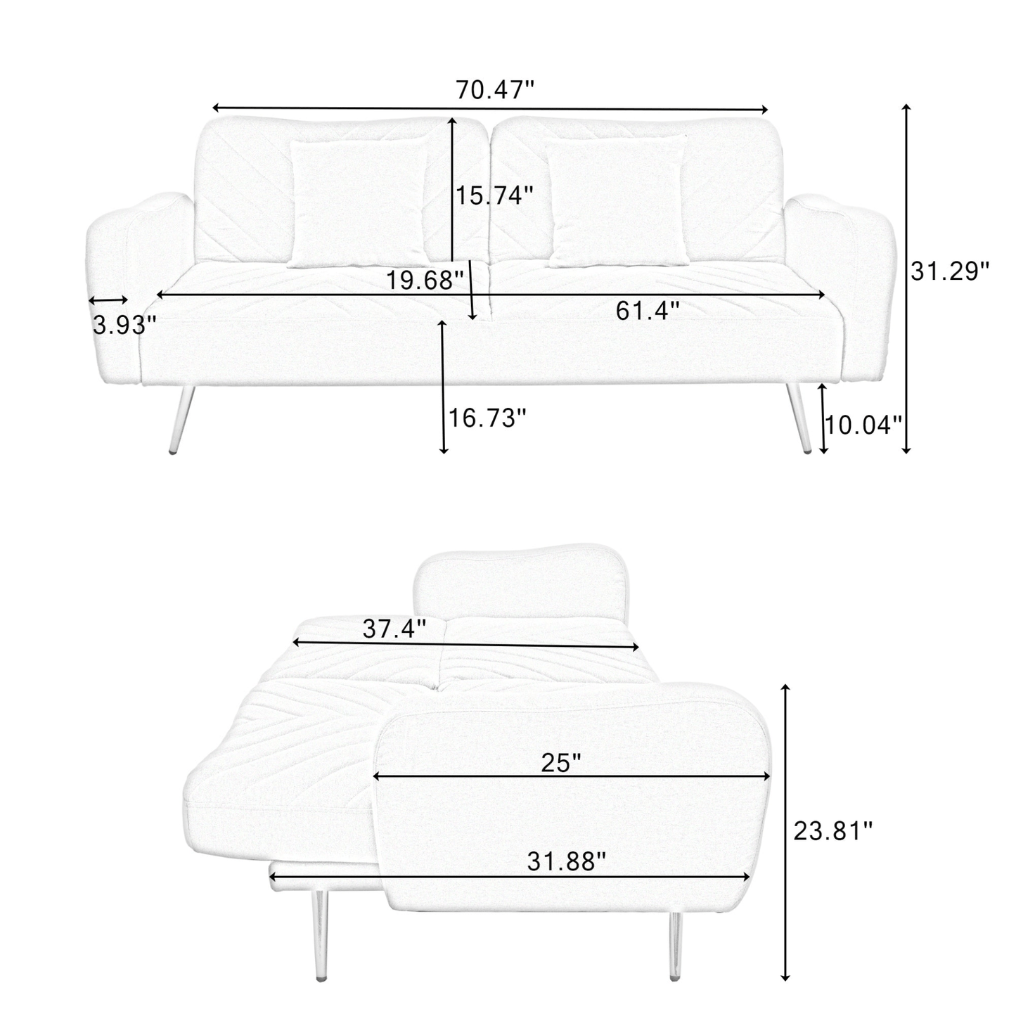 70.47" Green Fabric Double Sofa with Adjustable Split Backrest & Throw Pillows - Ideal for Living Room, Apartment, Home Office - CurtisJ Designs