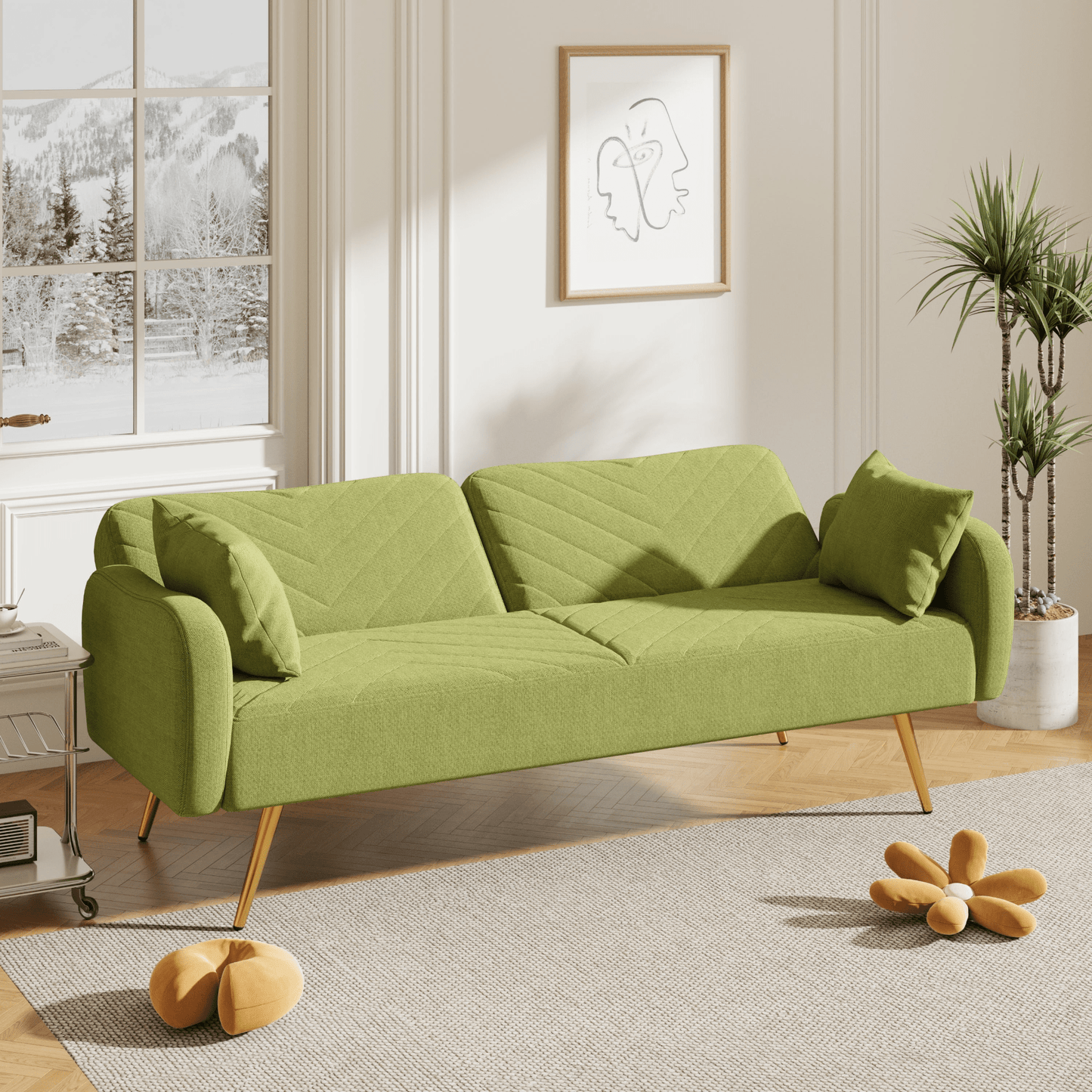 70.47" Green Fabric Double Sofa with Adjustable Split Backrest & Throw Pillows - Ideal for Living Room, Apartment, Home Office - CurtisJ Designs