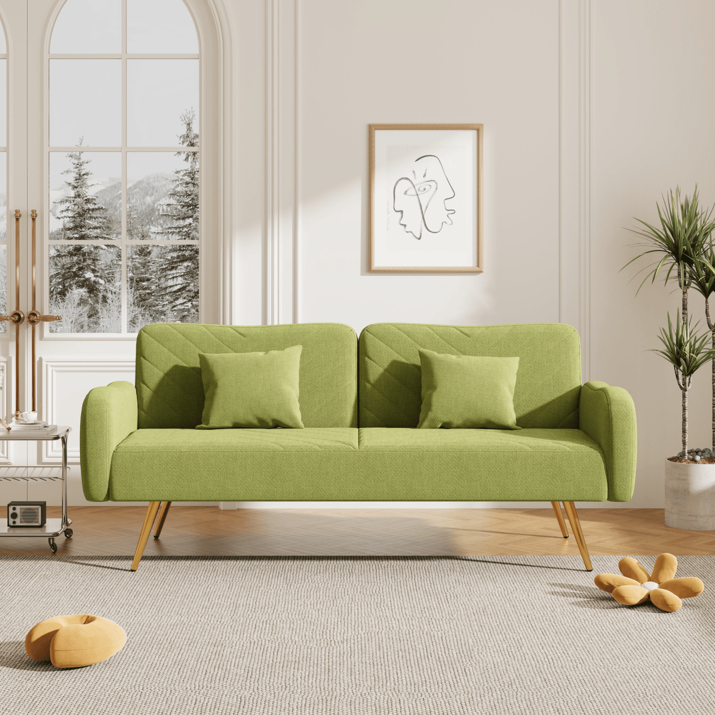 70.47" Green Fabric Double Sofa with Adjustable Split Backrest & Throw Pillows - Ideal for Living Room, Apartment, Home Office - CurtisJ Designs