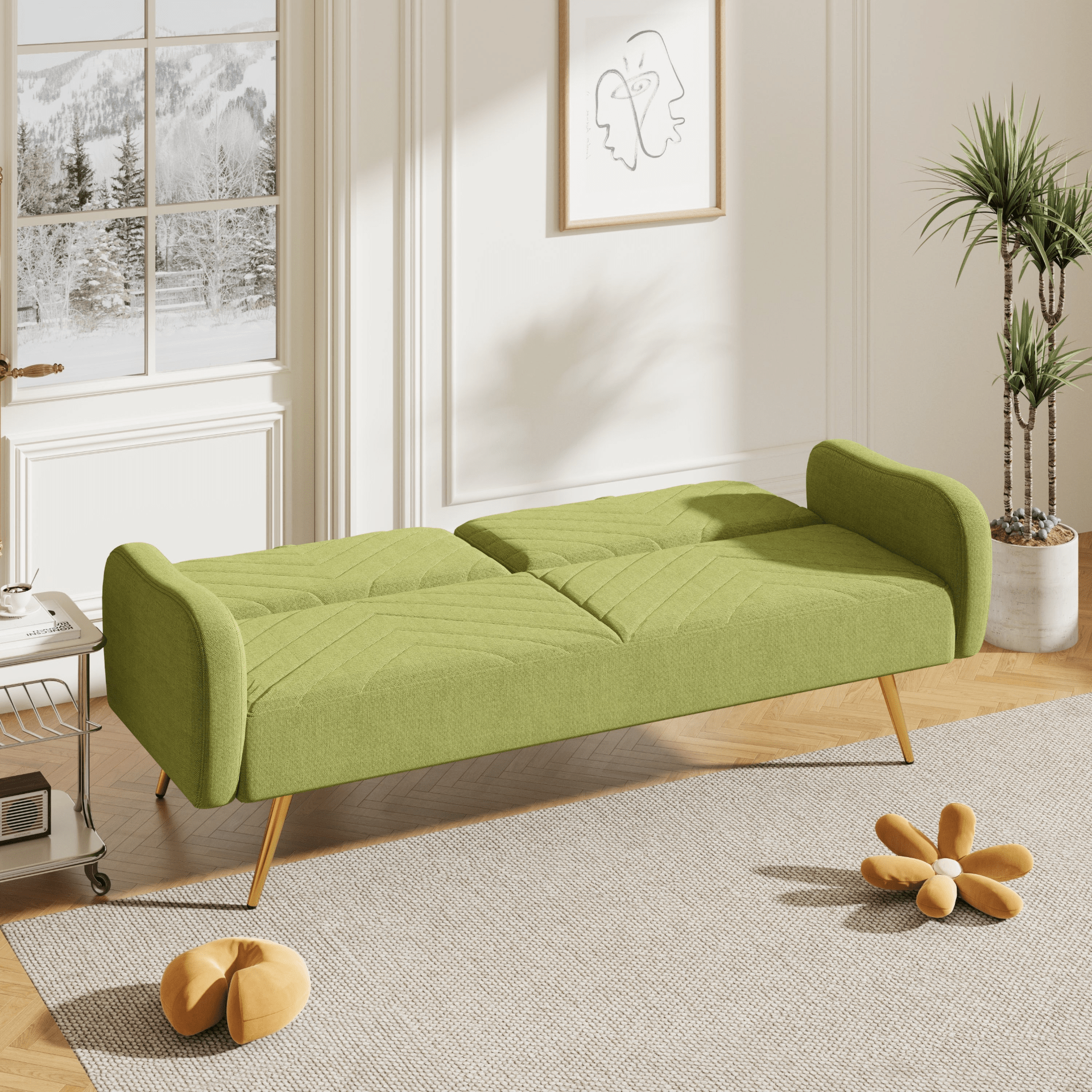 70.47" Green Fabric Double Sofa with Adjustable Split Backrest & Throw Pillows - Ideal for Living Room, Apartment, Home Office - CurtisJ Designs