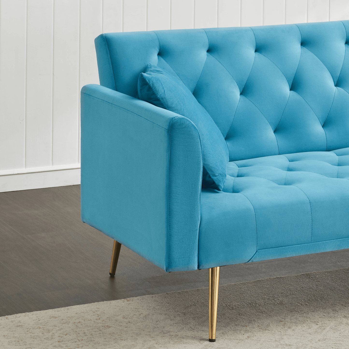 71 - Inch Convertible Love Seat Sofa - American Retro Light Blue Velvet, Ideal for Small Living Rooms, Bedrooms, and Offices - CurtisJ Designs