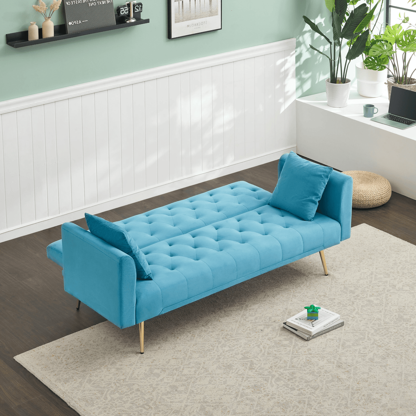 71 - Inch Convertible Love Seat Sofa - American Retro Light Blue Velvet, Ideal for Small Living Rooms, Bedrooms, and Offices - CurtisJ Designs