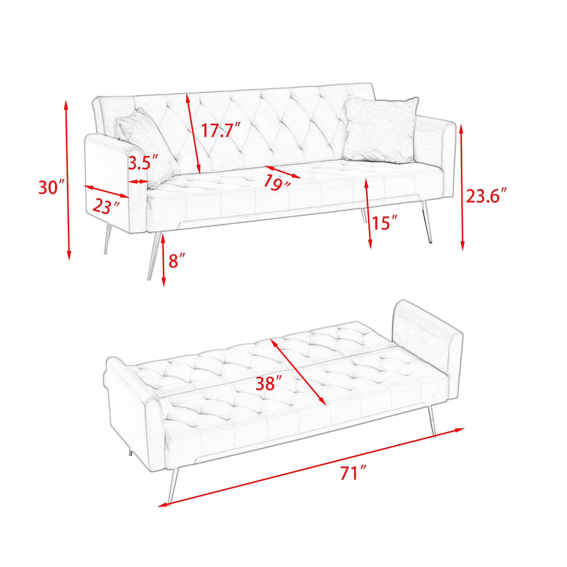 71 - Inch Convertible Love Seat Sofa - American Retro Light Blue Velvet, Ideal for Small Living Rooms, Bedrooms, and Offices - CurtisJ Designs