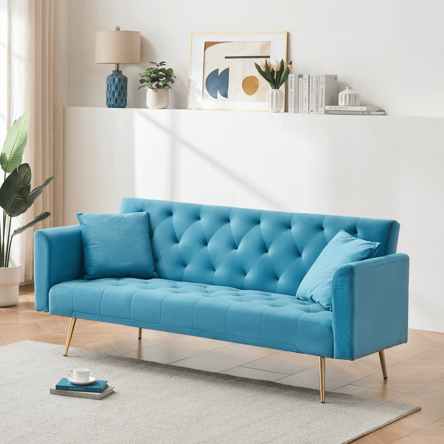 71 - Inch Convertible Love Seat Sofa - American Retro Light Blue Velvet, Ideal for Small Living Rooms, Bedrooms, and Offices - CurtisJ Designs