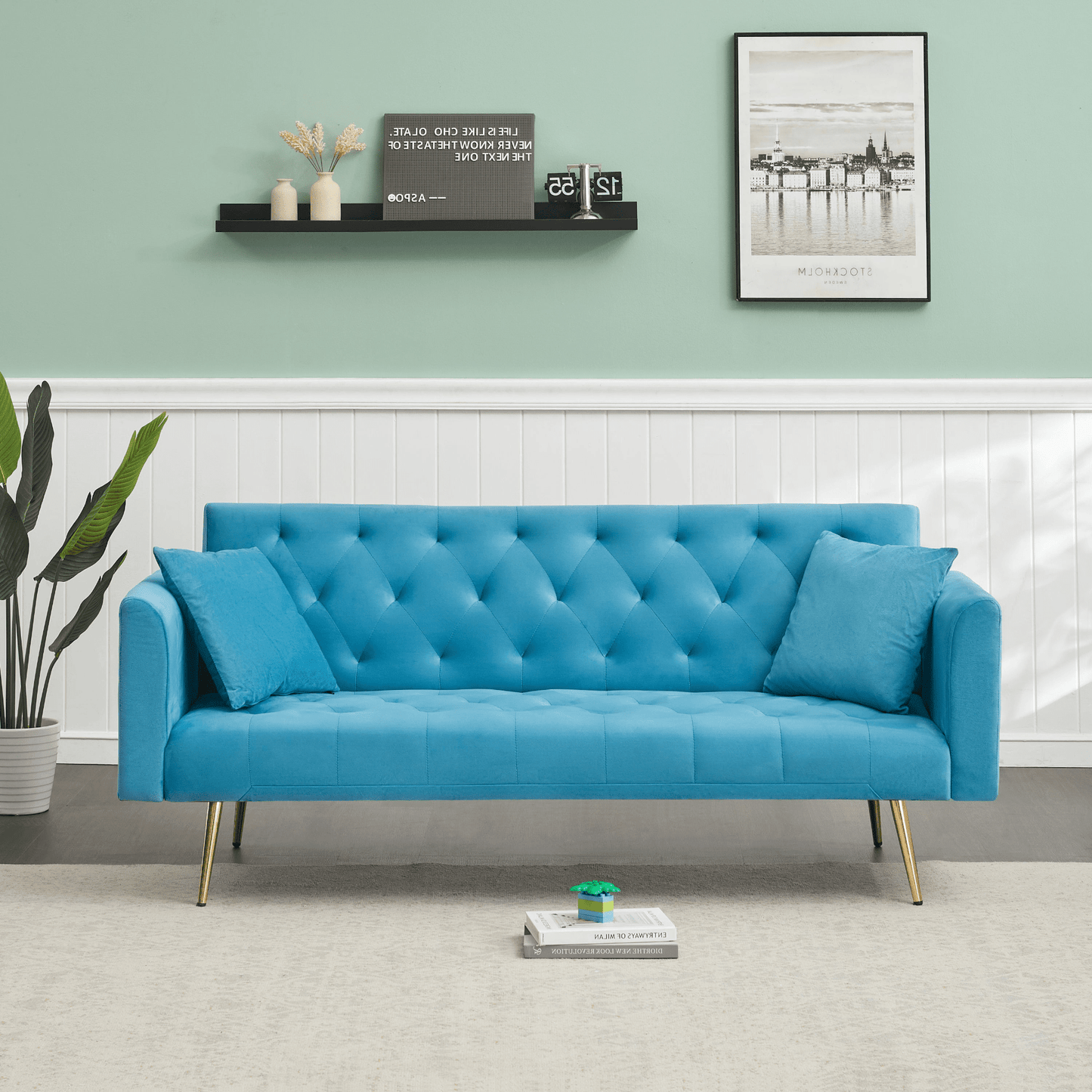 71 - Inch Convertible Love Seat Sofa - American Retro Light Blue Velvet, Ideal for Small Living Rooms, Bedrooms, and Offices - CurtisJ Designs