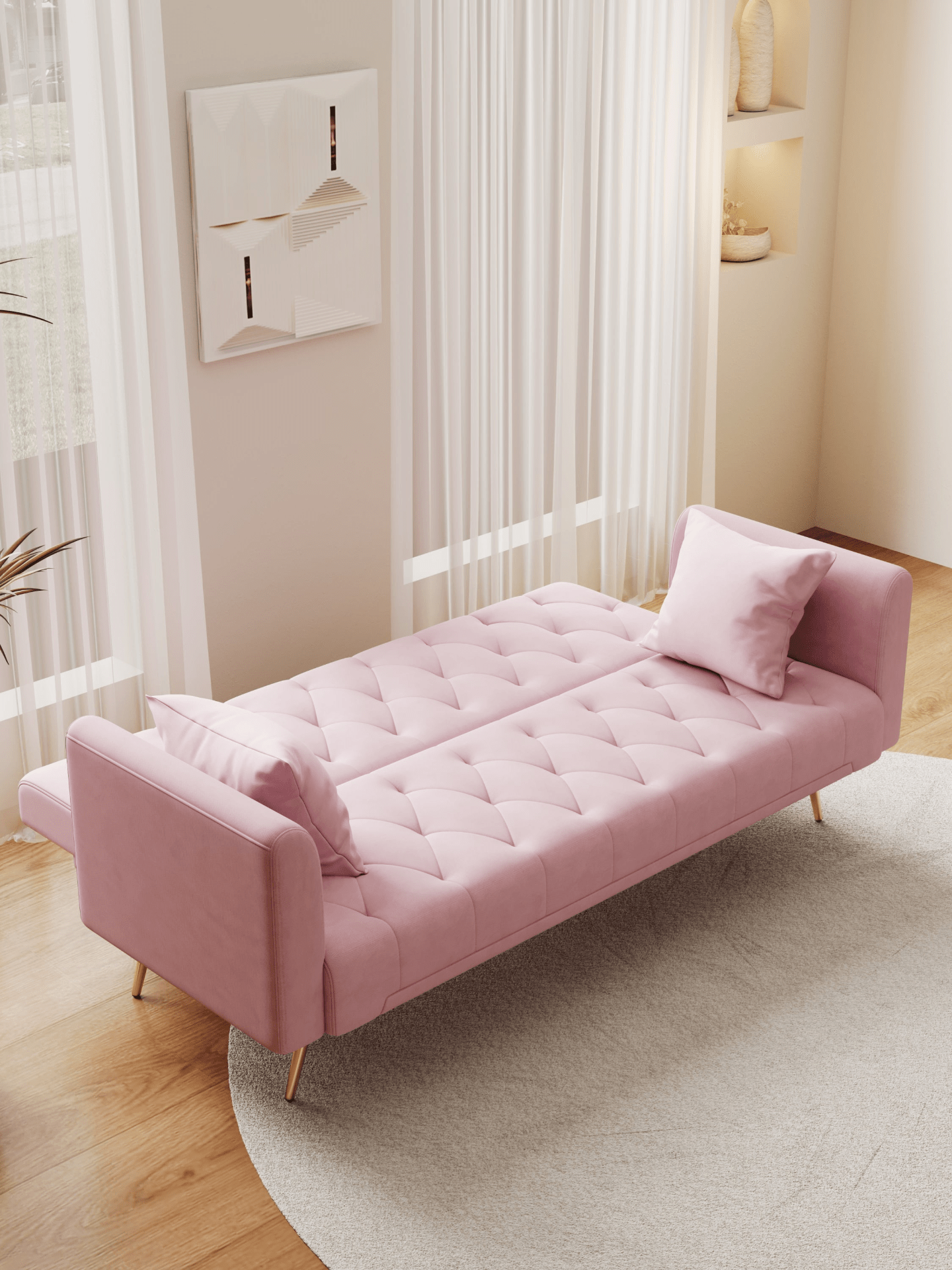 71 Inch Convertible Love Seat Sofa - American Retro Pink Velvet - Ideal for Small Living Rooms, Bedrooms, and Offices - CurtisJ Designs