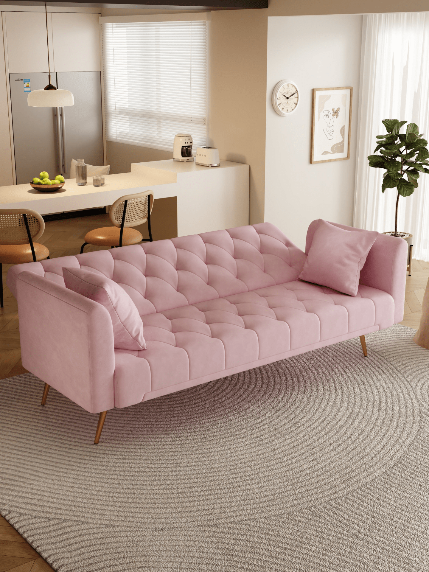 71 Inch Convertible Love Seat Sofa - American Retro Pink Velvet - Ideal for Small Living Rooms, Bedrooms, and Offices - CurtisJ Designs