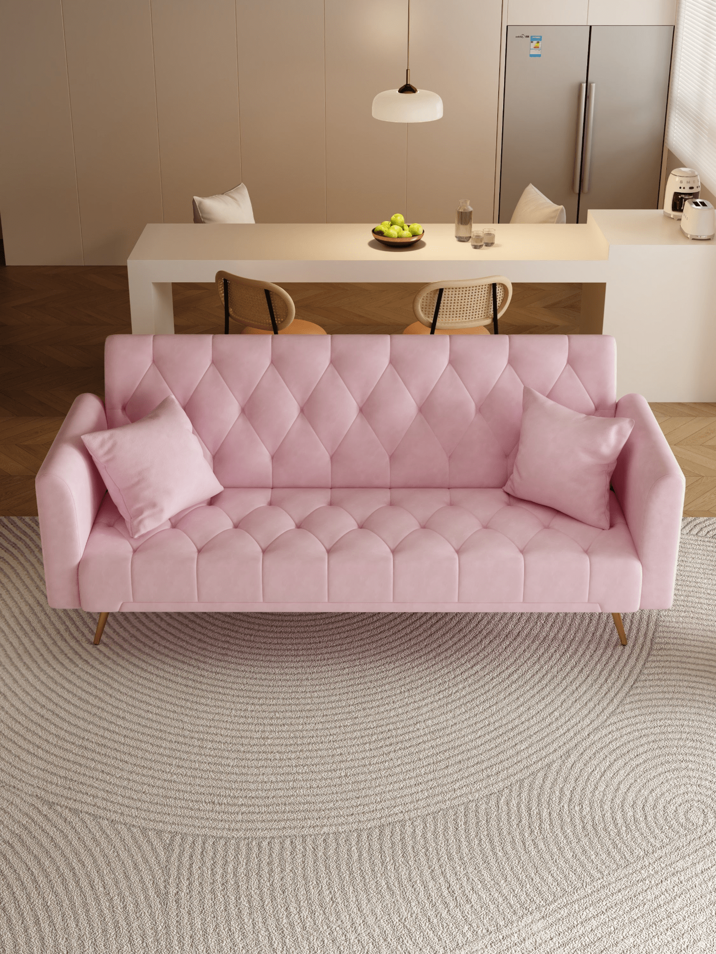 71 Inch Convertible Love Seat Sofa - American Retro Pink Velvet - Ideal for Small Living Rooms, Bedrooms, and Offices - CurtisJ Designs