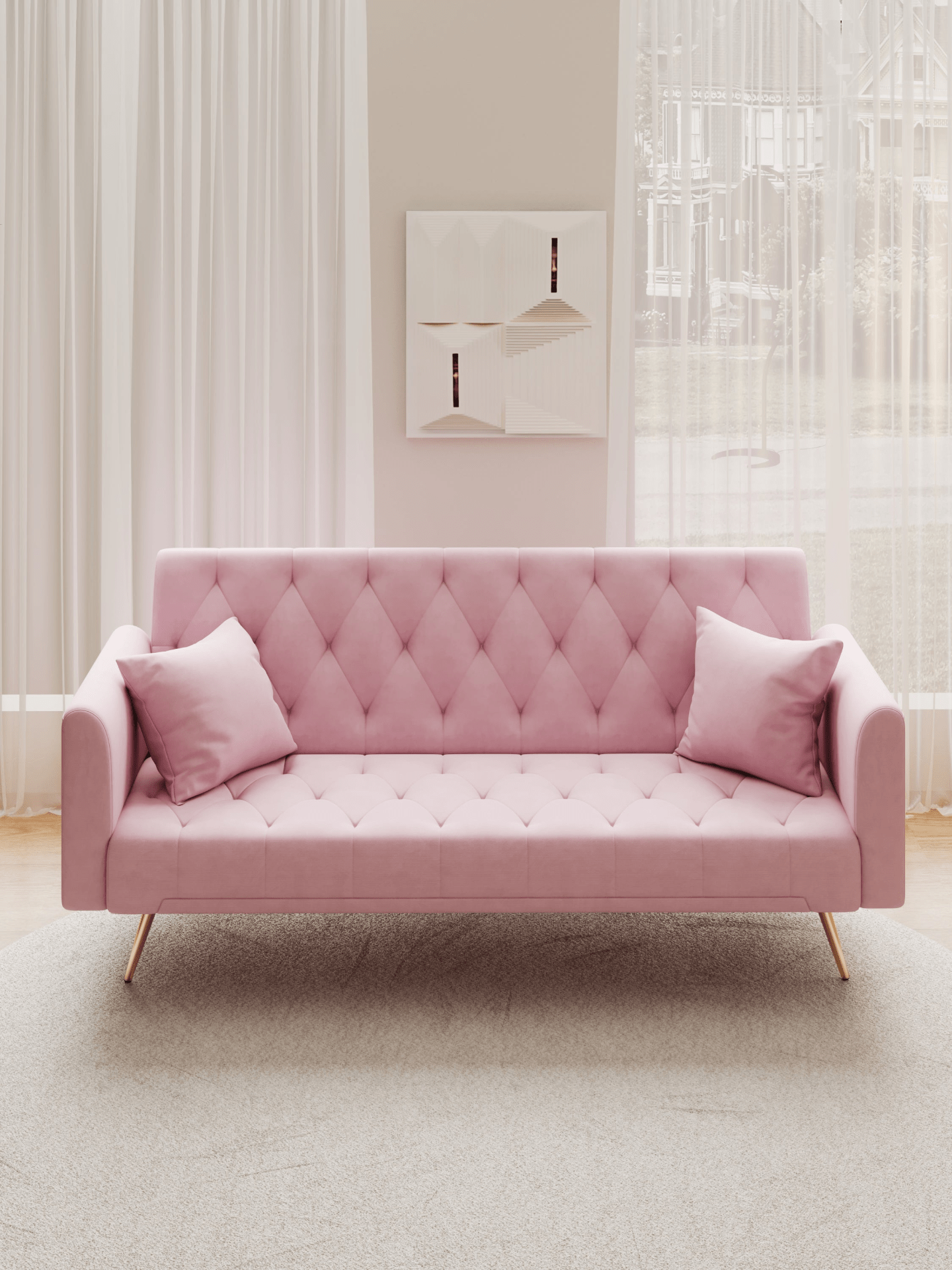 71 Inch Convertible Love Seat Sofa - American Retro Pink Velvet - Ideal for Small Living Rooms, Bedrooms, and Offices - CurtisJ Designs