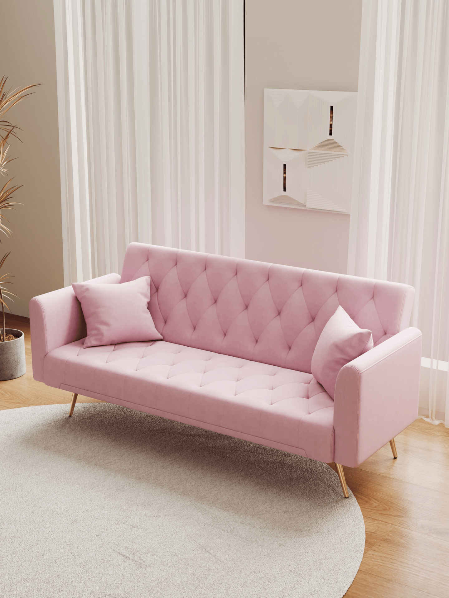 71 Inch Convertible Love Seat Sofa - American Retro Pink Velvet - Ideal for Small Living Rooms, Bedrooms, and Offices - CurtisJ Designs