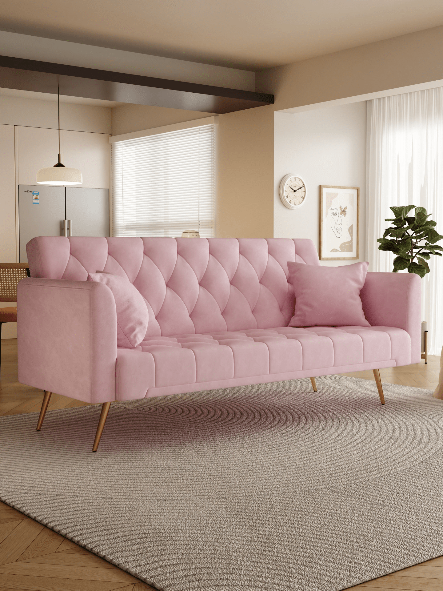 71 Inch Convertible Love Seat Sofa - American Retro Pink Velvet - Ideal for Small Living Rooms, Bedrooms, and Offices - CurtisJ Designs