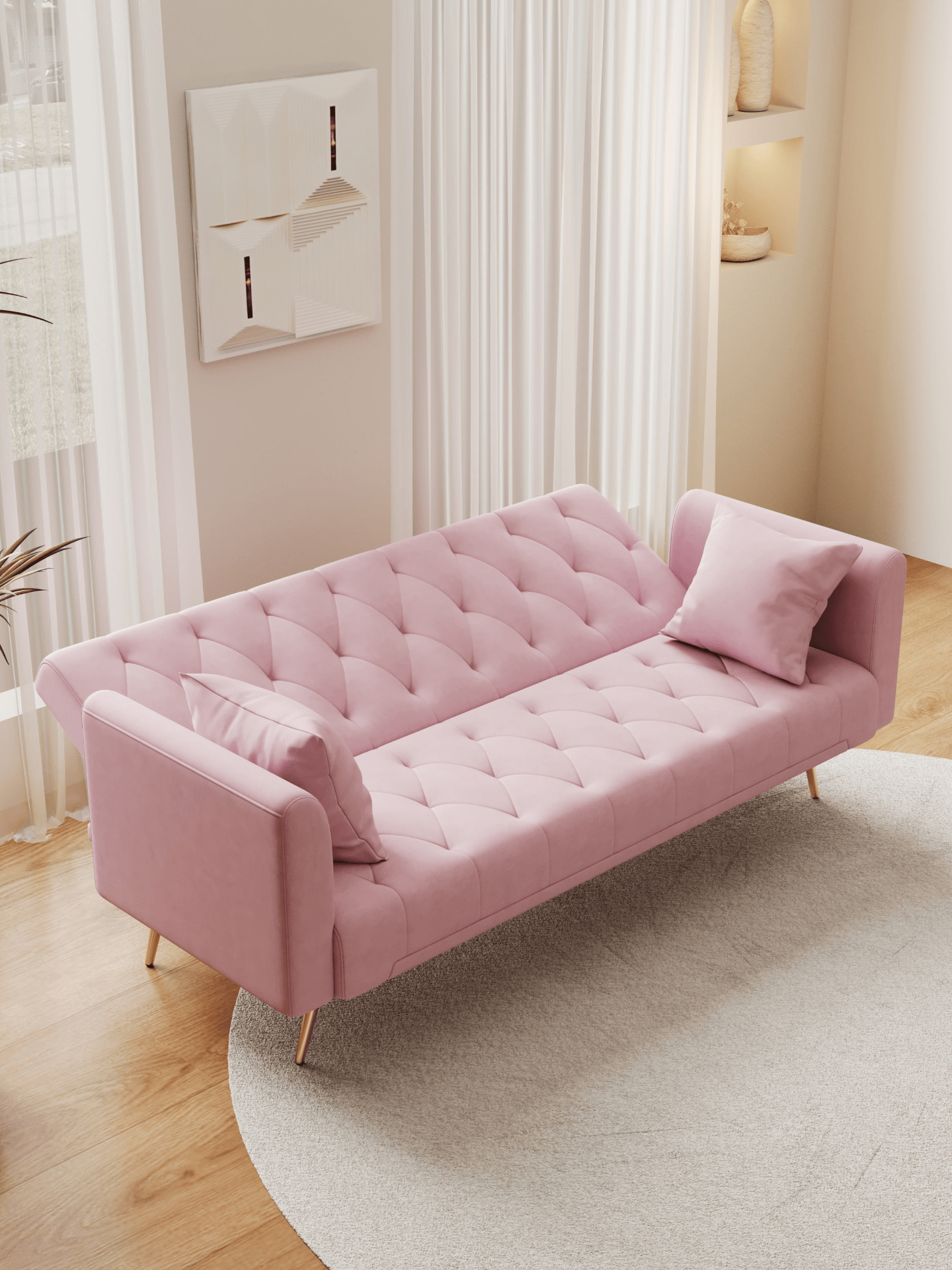 71 Inch Convertible Love Seat Sofa - American Retro Pink Velvet - Ideal for Small Living Rooms, Bedrooms, and Offices - CurtisJ Designs