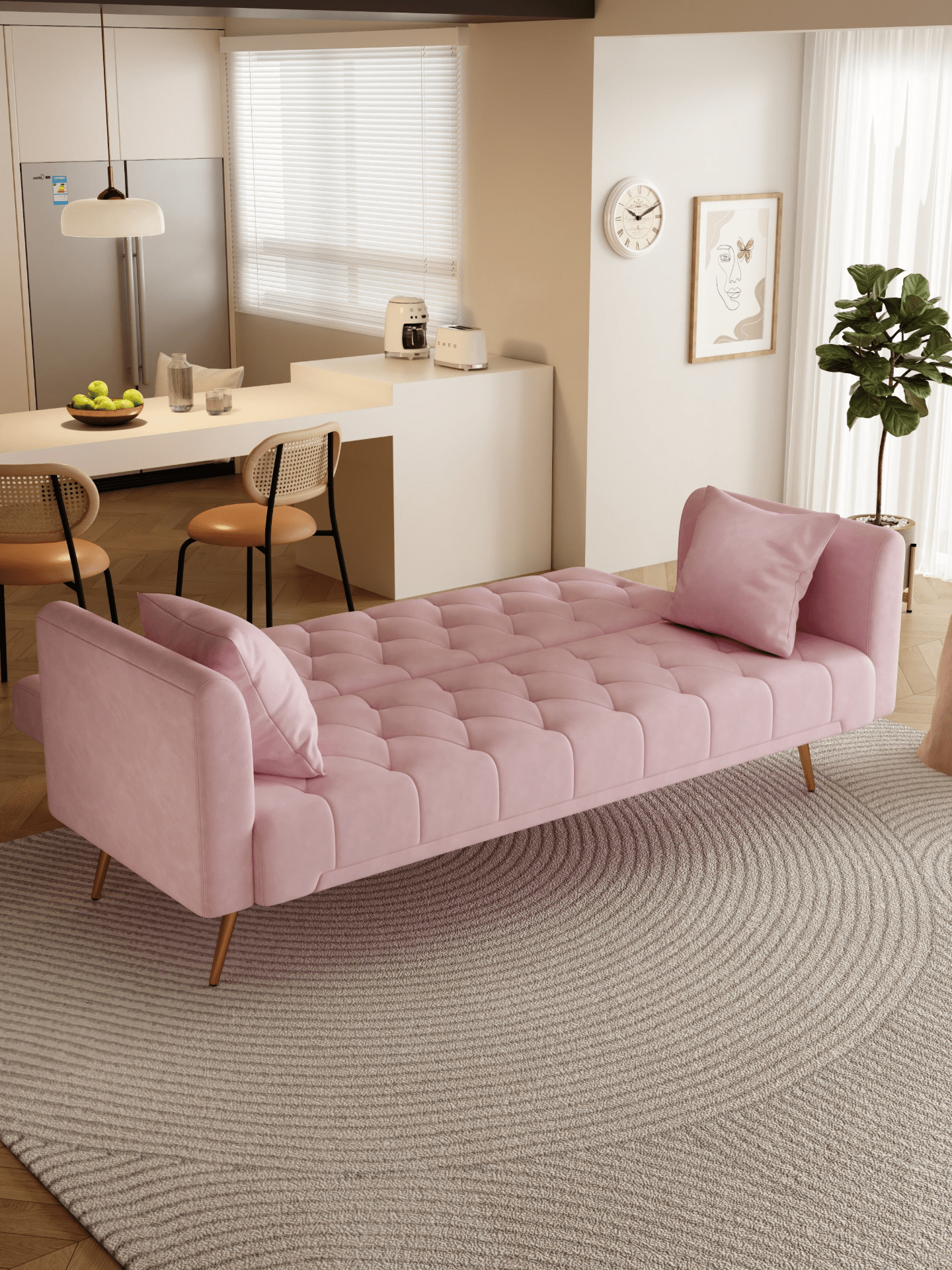 71 Inch Convertible Love Seat Sofa - American Retro Pink Velvet - Ideal for Small Living Rooms, Bedrooms, and Offices - CurtisJ Designs