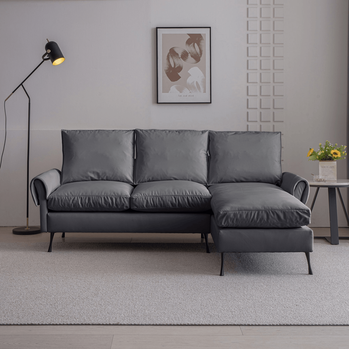 81" Modern Sectional Technical Leather L - Shaped Sofa Couch with Reversible Chaise Lounge - CurtisJ Designs