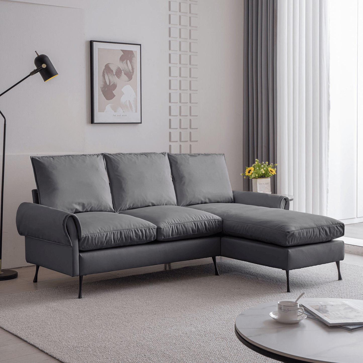 81" Modern Sectional Technical Leather L - Shaped Sofa Couch with Reversible Chaise Lounge - CurtisJ Designs