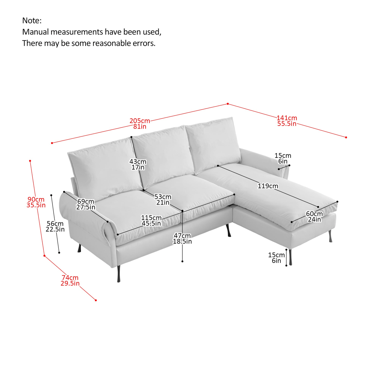 81" Modern Sectional Technical Leather L - Shaped Sofa Couch with Reversible Chaise Lounge - CurtisJ Designs