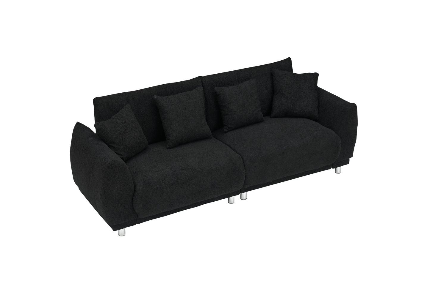 86.6 Inch Teddy Fleece Black Sofa with Four Throw Pillows - Compact, Comfortable, and Modern Seating for Apartments and Bedrooms - CurtisJ Designs