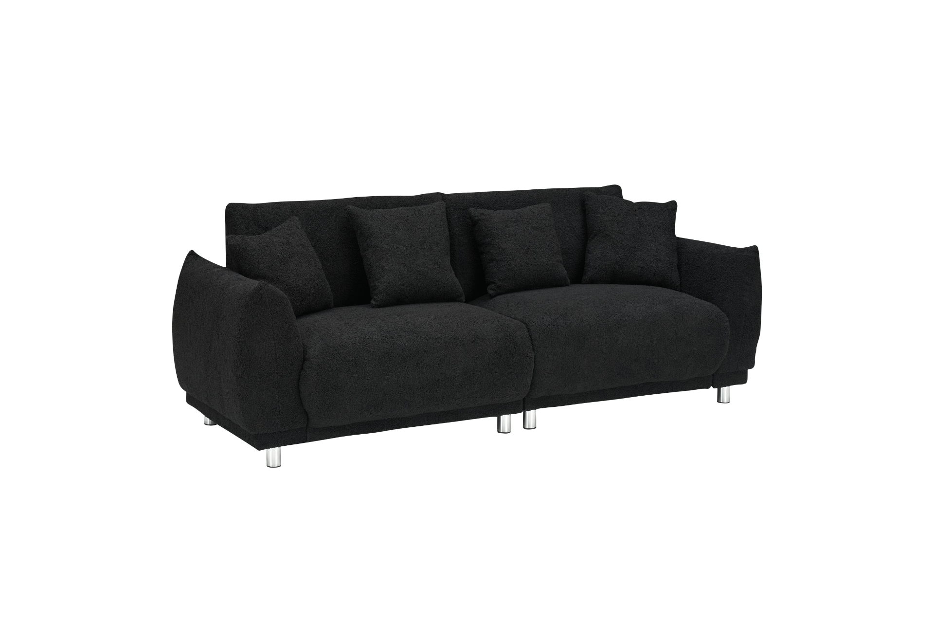 86.6 Inch Teddy Fleece Black Sofa with Four Throw Pillows - Compact, Comfortable, and Modern Seating for Apartments and Bedrooms - CurtisJ Designs