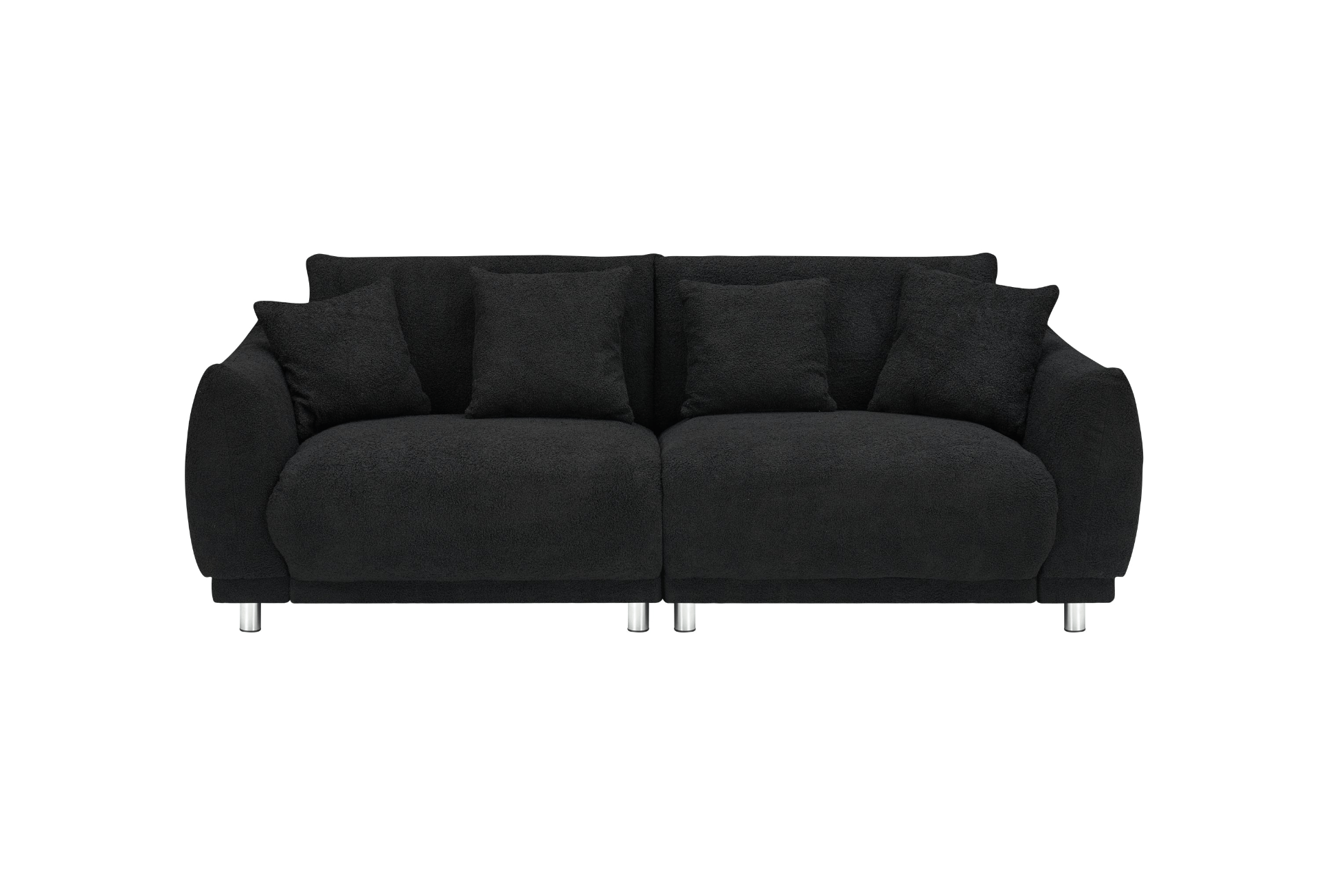 86.6 Inch Teddy Fleece Black Sofa with Four Throw Pillows - Compact, Comfortable, and Modern Seating for Apartments and Bedrooms - CurtisJ Designs