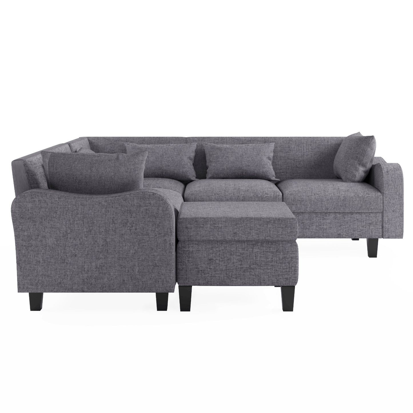 87" Modern Sectional Sofa with Coffee Table, 6 - Seat Couch Set with Storage Ottoman - CurtisJ Designs