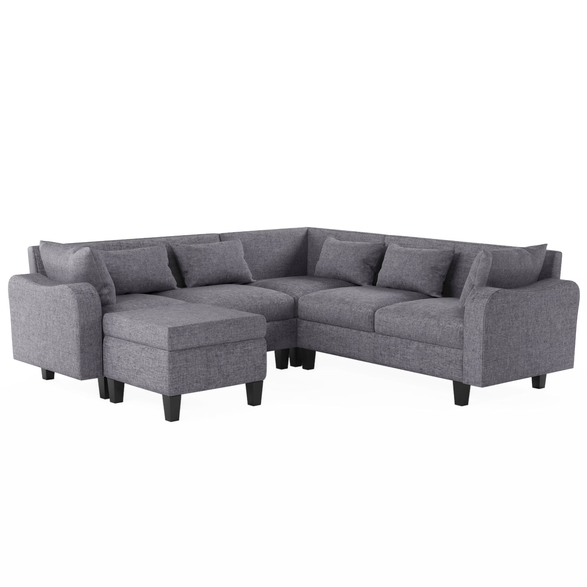 87" Modern Sectional Sofa with Coffee Table, 6 - Seat Couch Set with Storage Ottoman - CurtisJ Designs