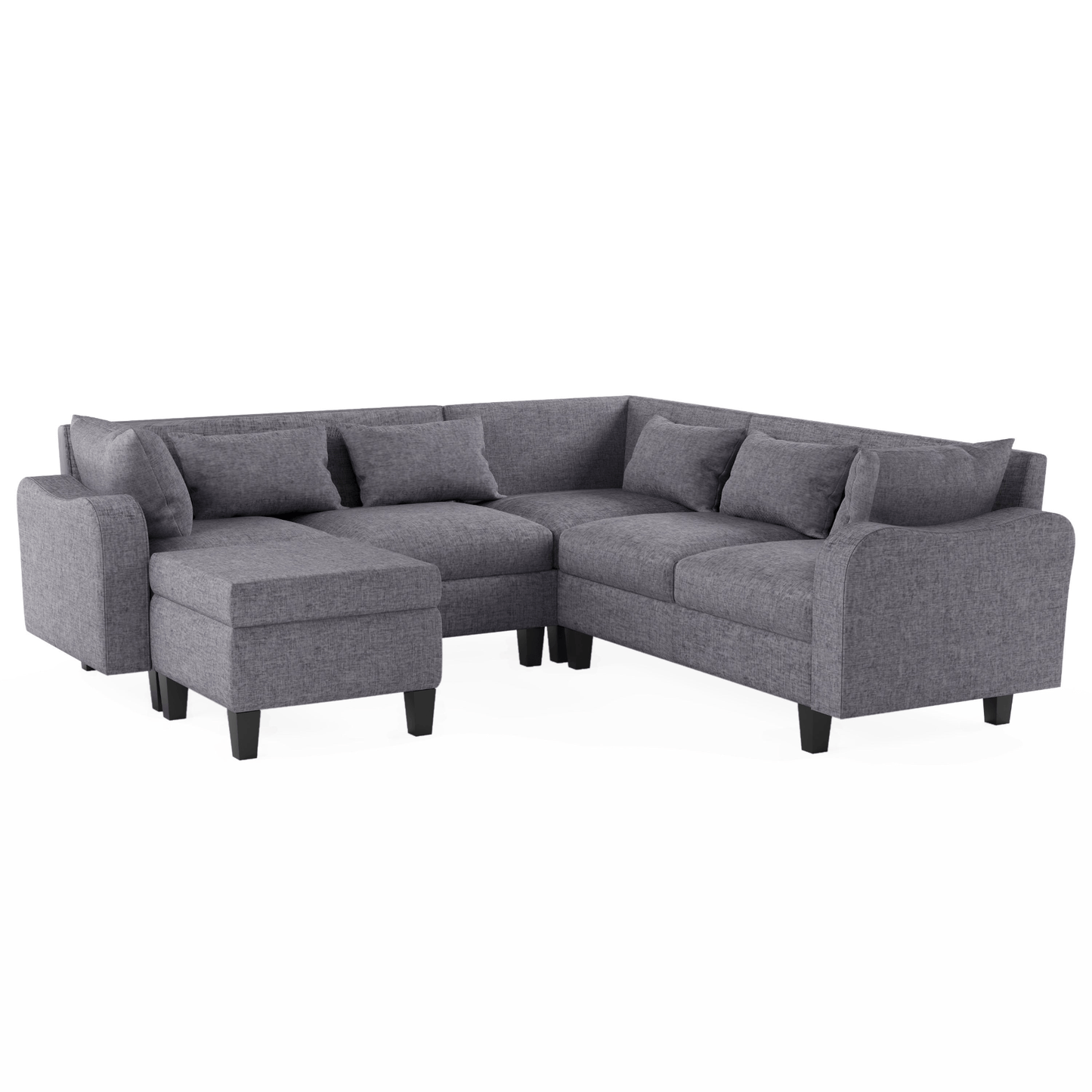 87" Modern Sectional Sofa with Coffee Table, 6 - Seat Couch Set with Storage Ottoman - CurtisJ Designs