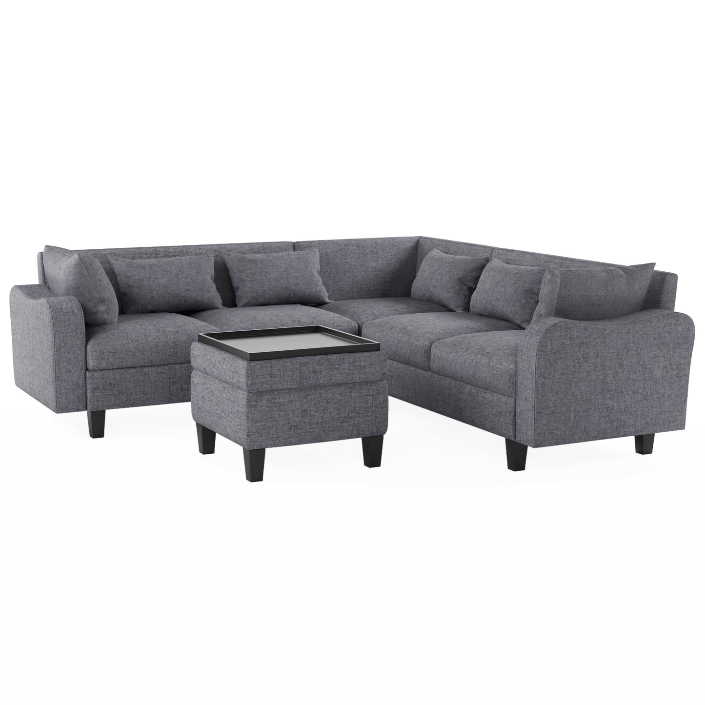 87" Modern Sectional Sofa with Coffee Table, 6 - Seat Couch Set with Storage Ottoman - CurtisJ Designs