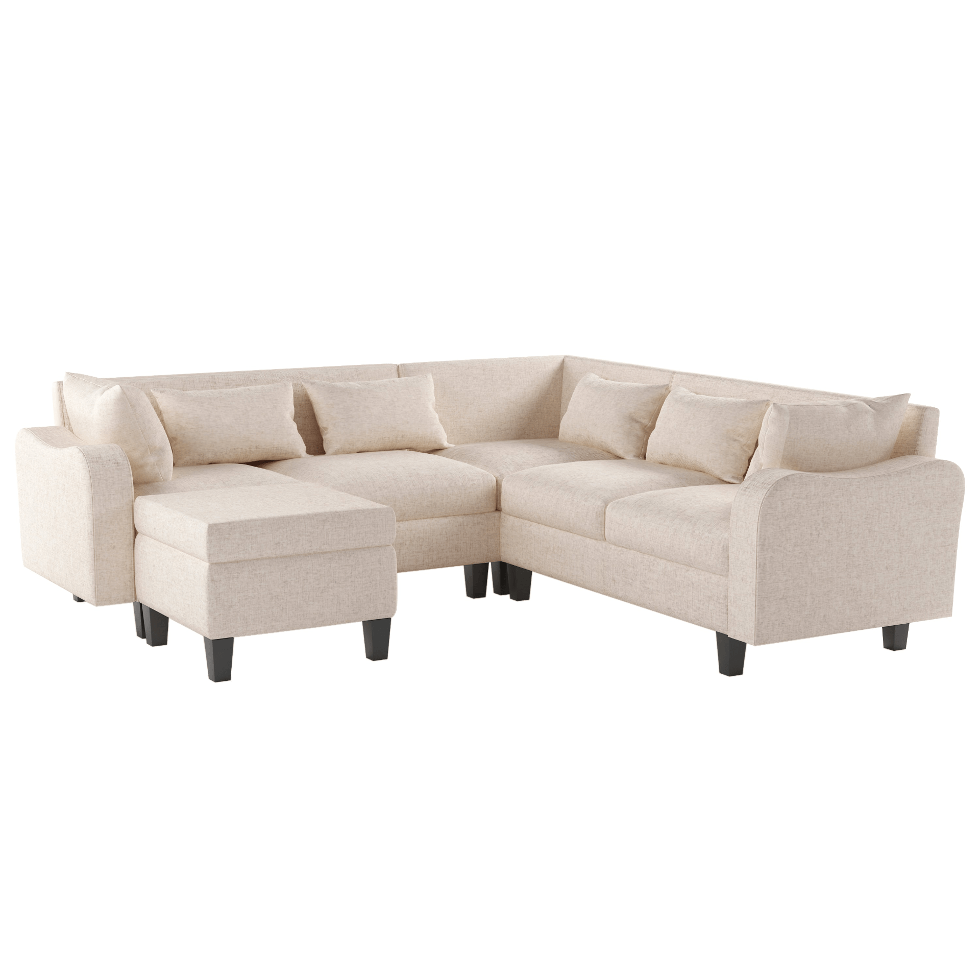 87" Modern Sectional Sofa with Coffee Table, 6 - Seat Couch Set with Storage Ottoman - CurtisJ Designs