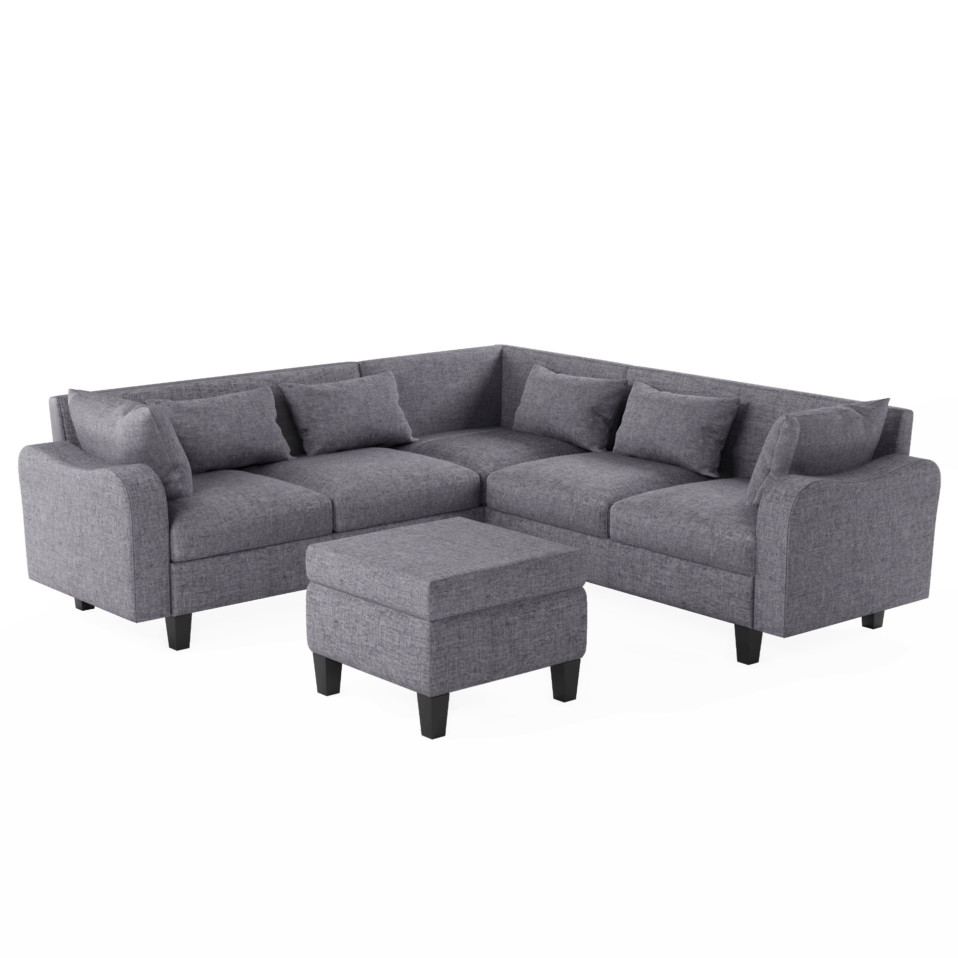 87" Modern Sectional Sofa with Coffee Table, 6 - Seat Couch Set with Storage Ottoman - CurtisJ Designs