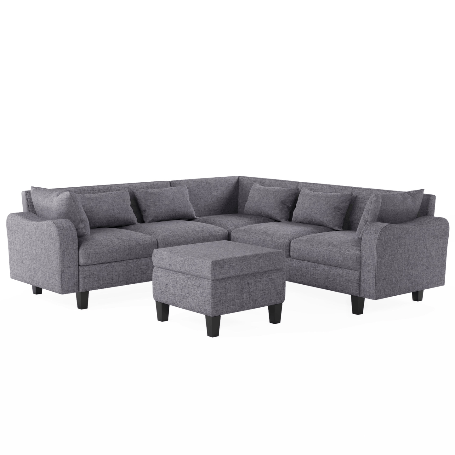 87" Modern Sectional Sofa with Coffee Table, 6 - Seat Couch Set with Storage Ottoman - CurtisJ Designs