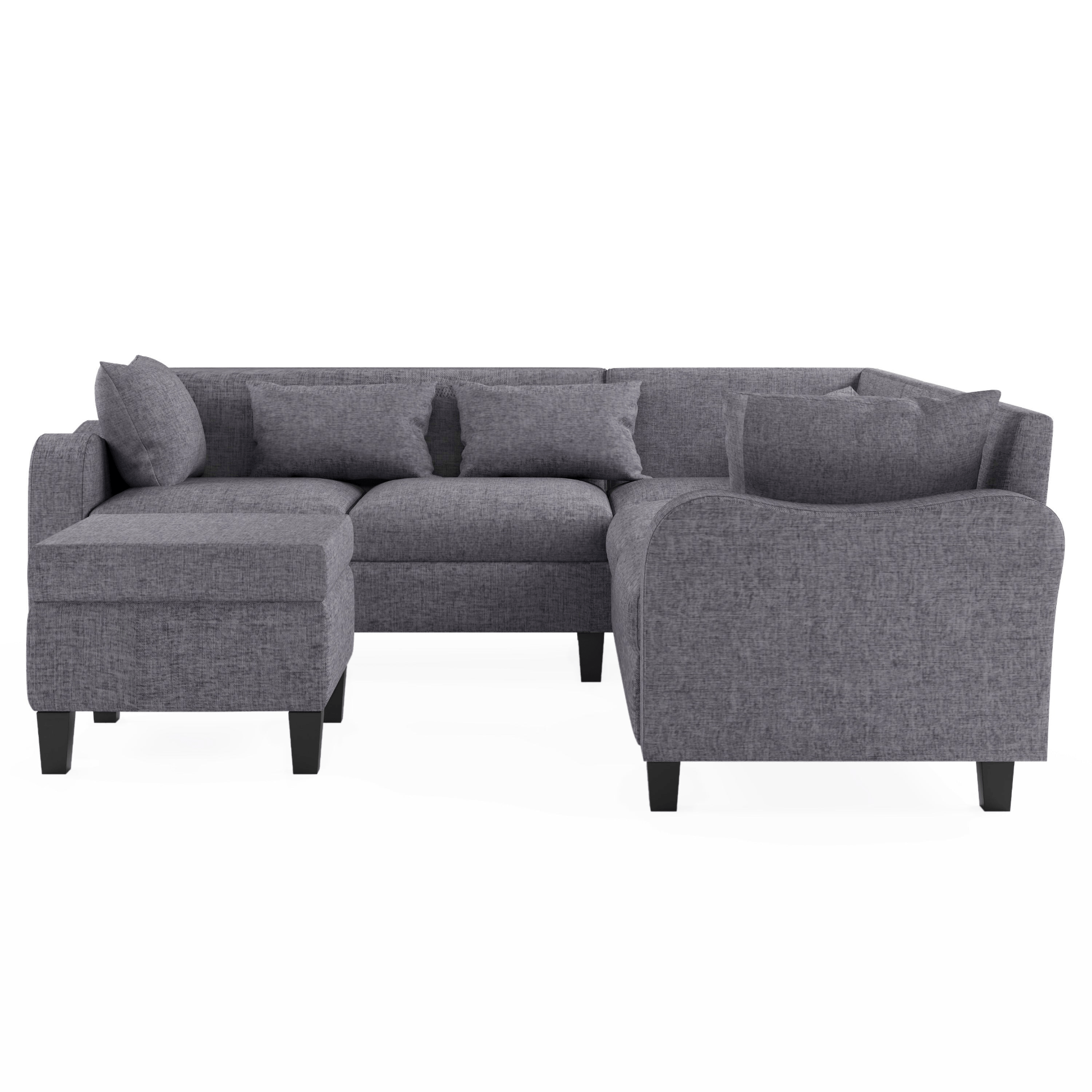 87" Modern Sectional Sofa with Coffee Table, 6 - Seat Couch Set with Storage Ottoman - CurtisJ Designs