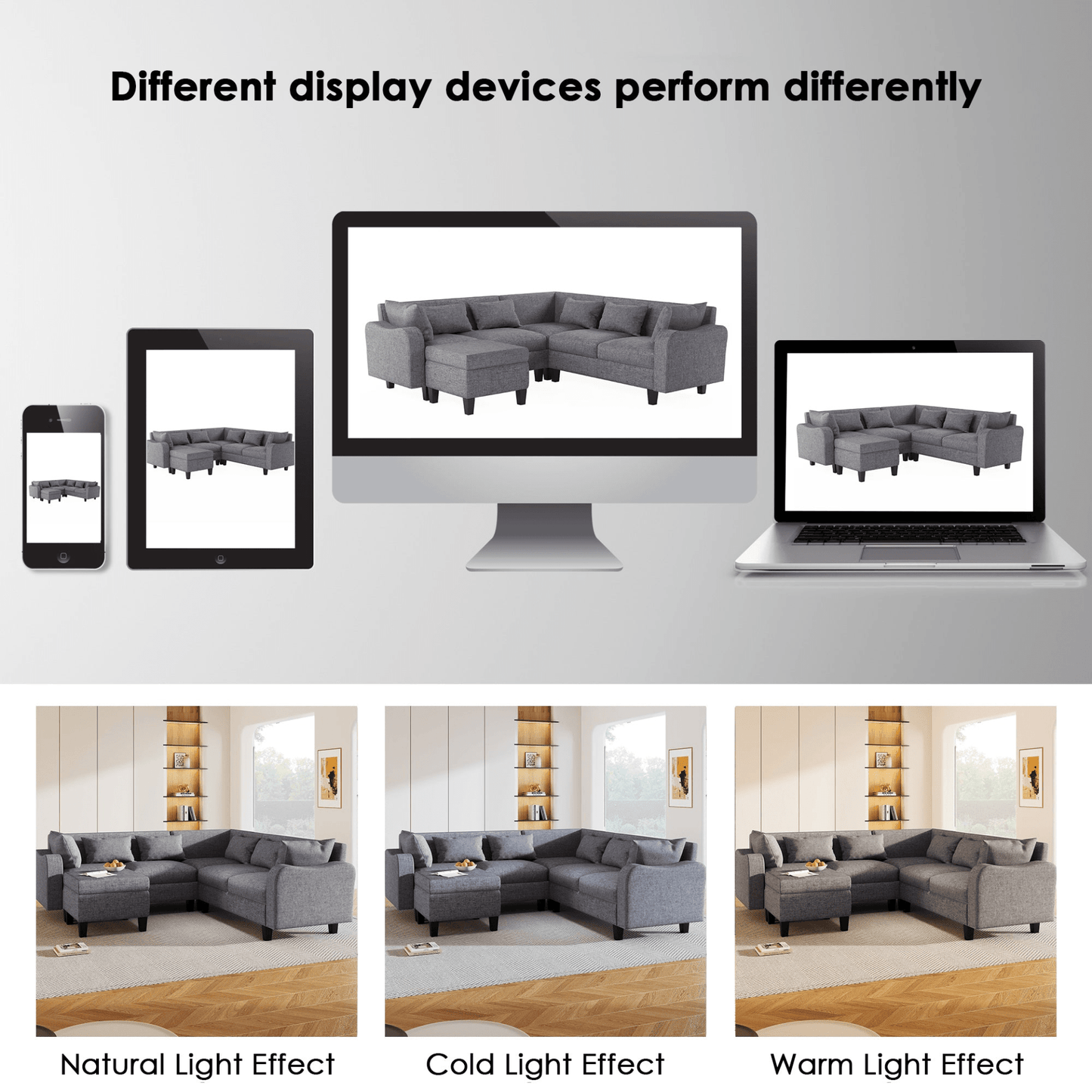 87" Modern Sectional Sofa with Coffee Table, 6 - Seat Couch Set with Storage Ottoman - CurtisJ Designs