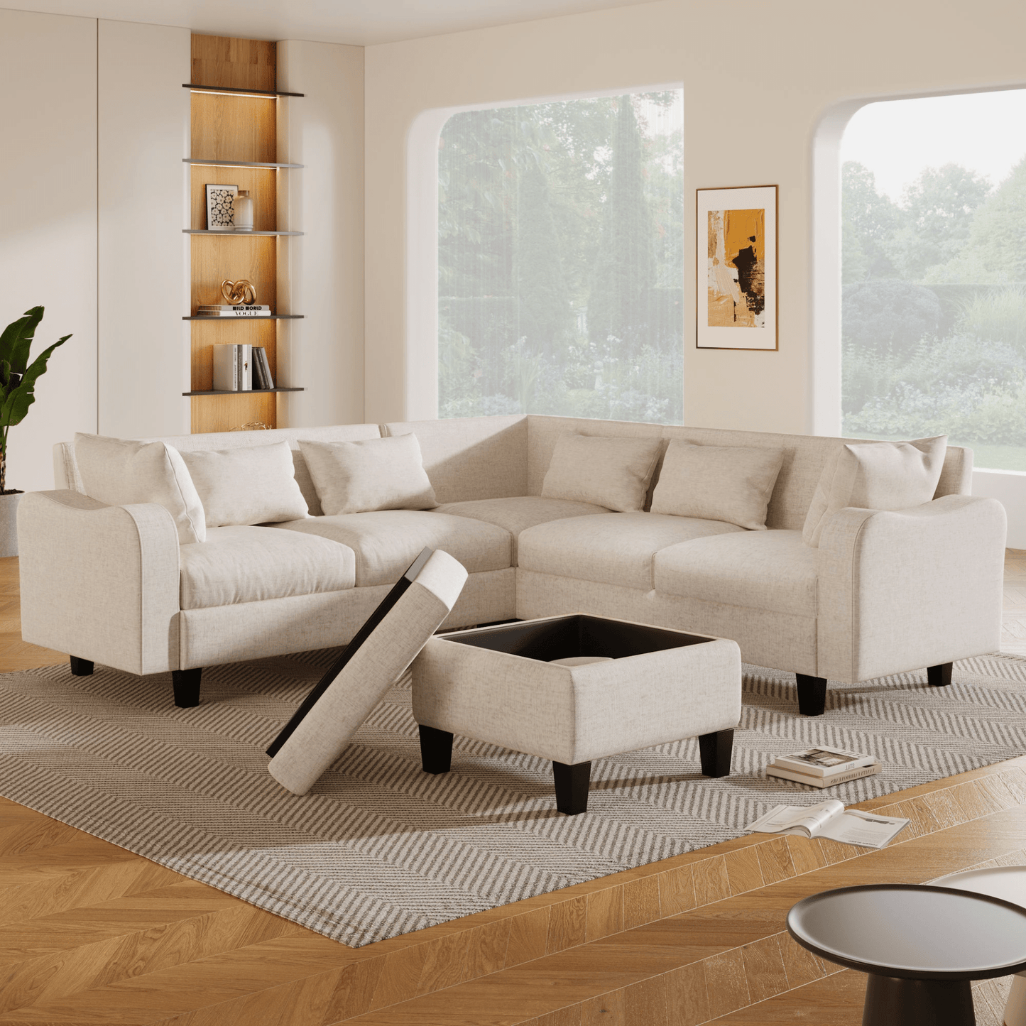 87" Modern Sectional Sofa with Coffee Table, 6 - Seat Couch Set with Storage Ottoman - CurtisJ Designs